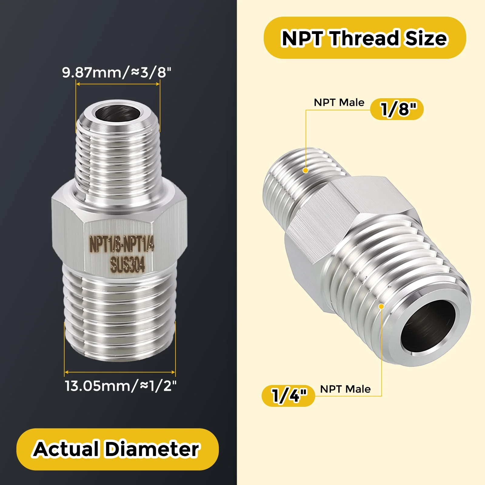 MNPT MNPT Thread 304 Stainless Steel Hex Nipples Male Straight Extension Adapter for Water Tub Spout/Shower Head - Image 74