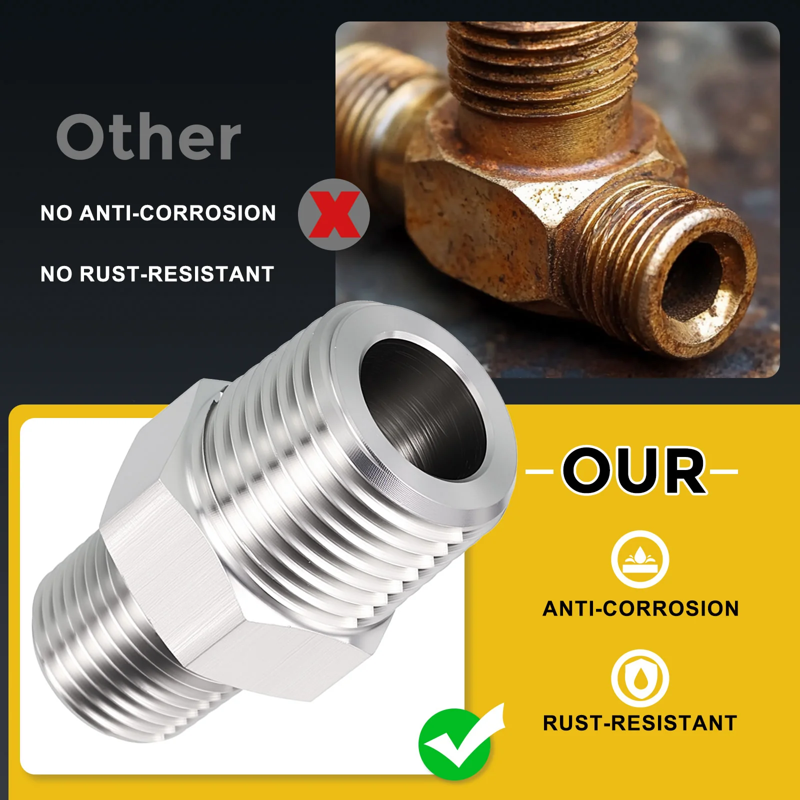 MNPT MNPT Thread 304 Stainless Steel Hex Nipples Male Straight Extension Adapter for Water Tub Spout/Shower Head - Image 78