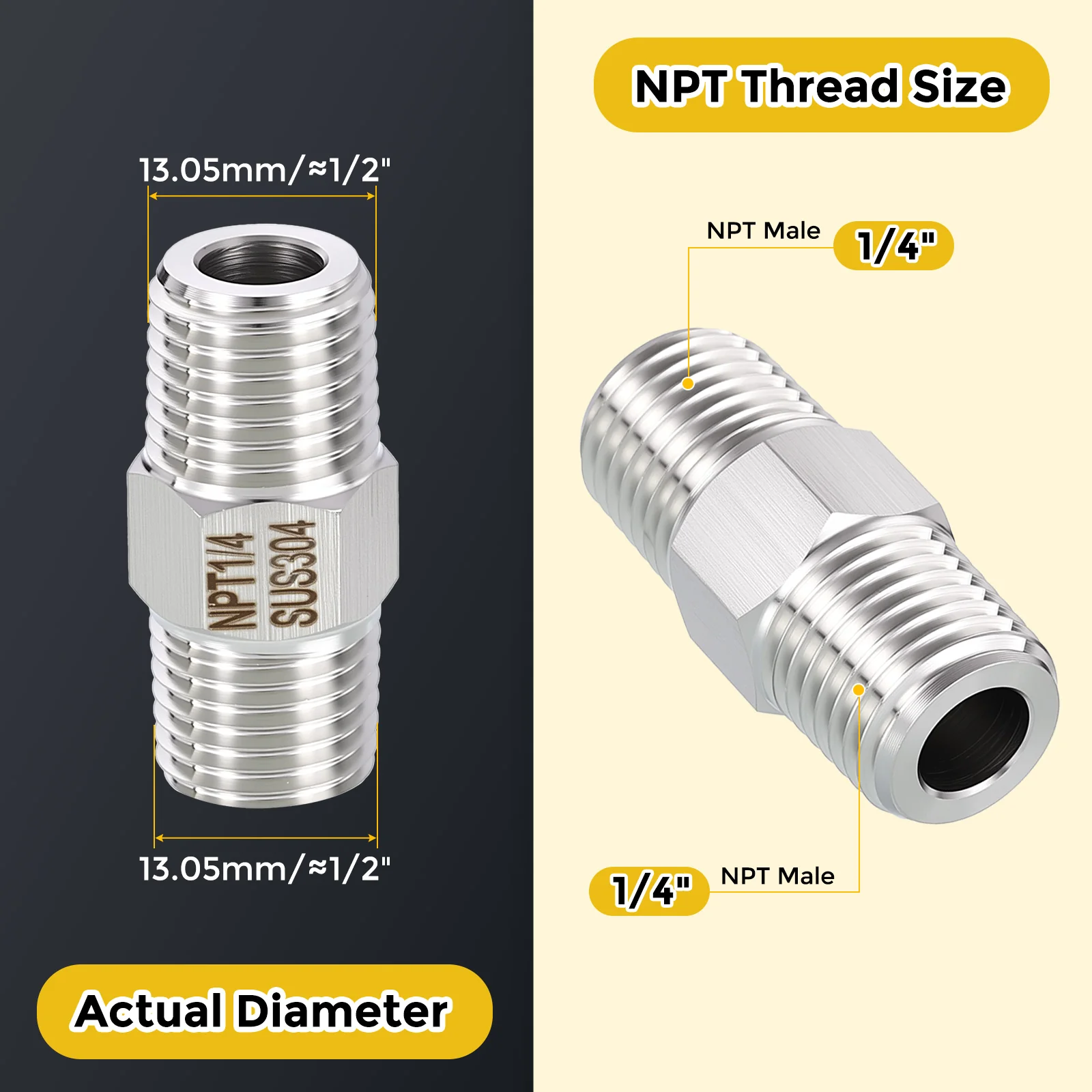 MNPT MNPT Thread 304 Stainless Steel Hex Nipples Male Straight Extension Adapter for Water Tub Spout/Shower Head - Image 8