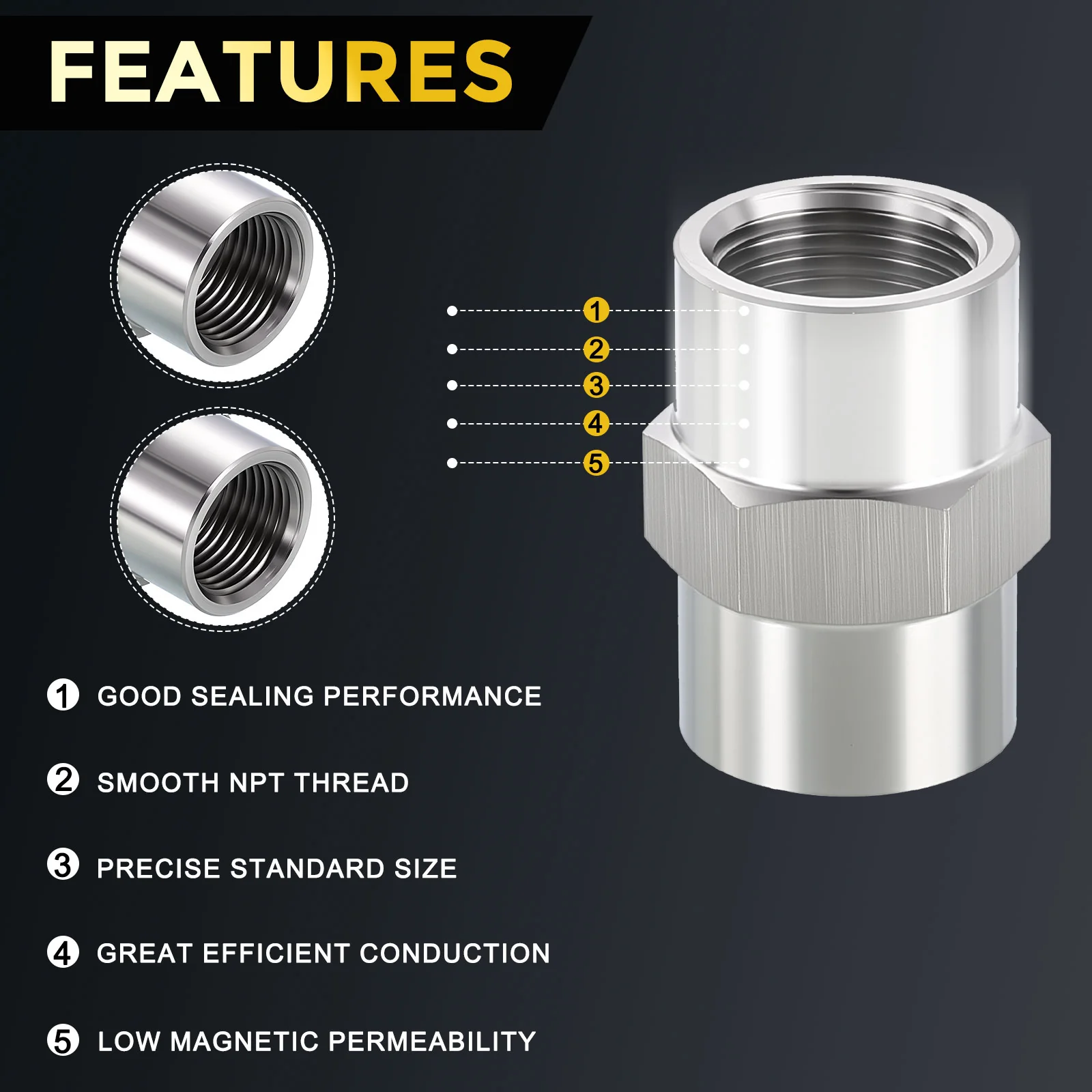 FeMale NPT x FeMale NPT Thread 304 Stainless Steel Coupling, Coupler Hex Head Adapter for Water Tub Spout/Shower - Image 16