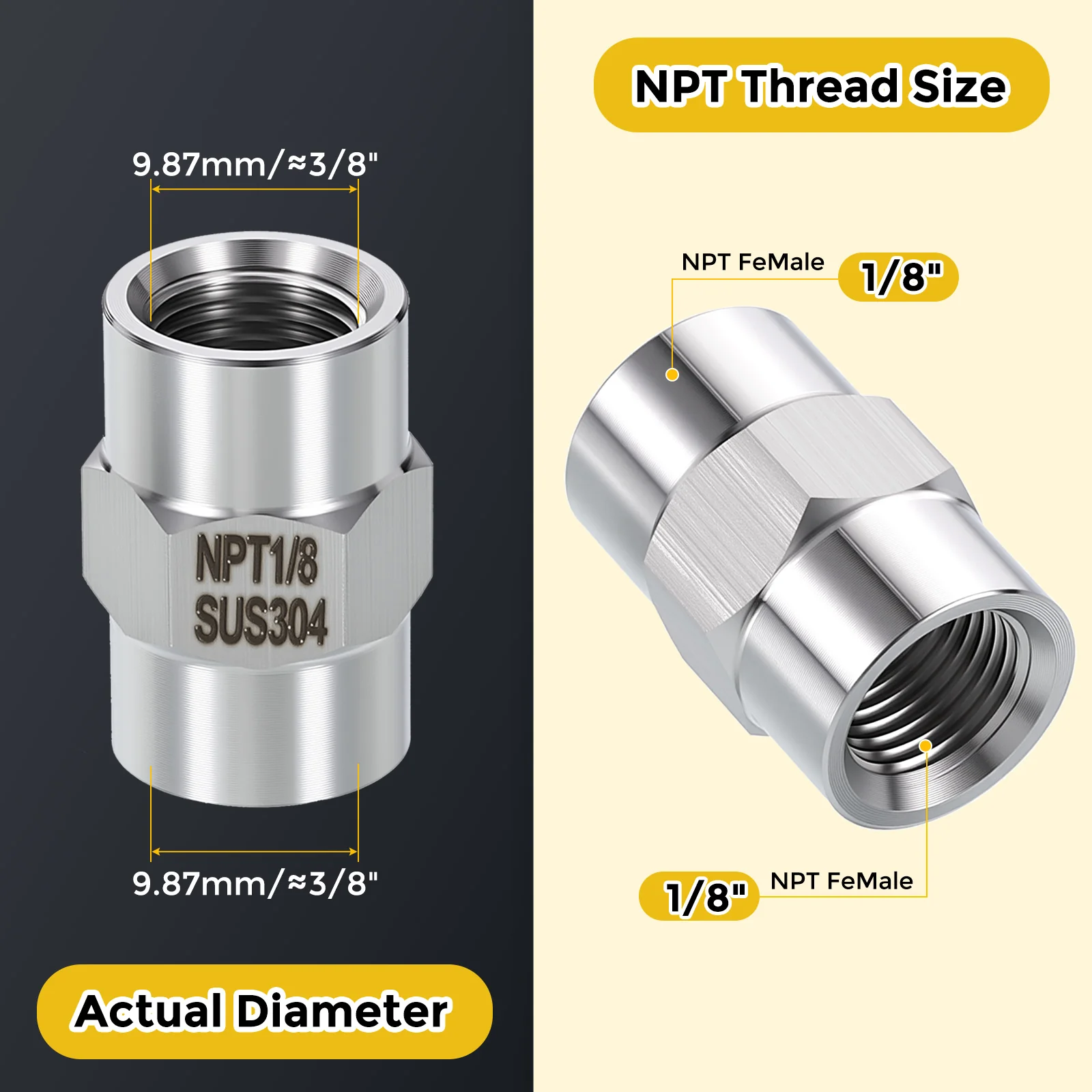 FeMale NPT x FeMale NPT Thread 304 Stainless Steel Coupling, Coupler Hex Head Adapter for Water Tub Spout/Shower - Image 8
