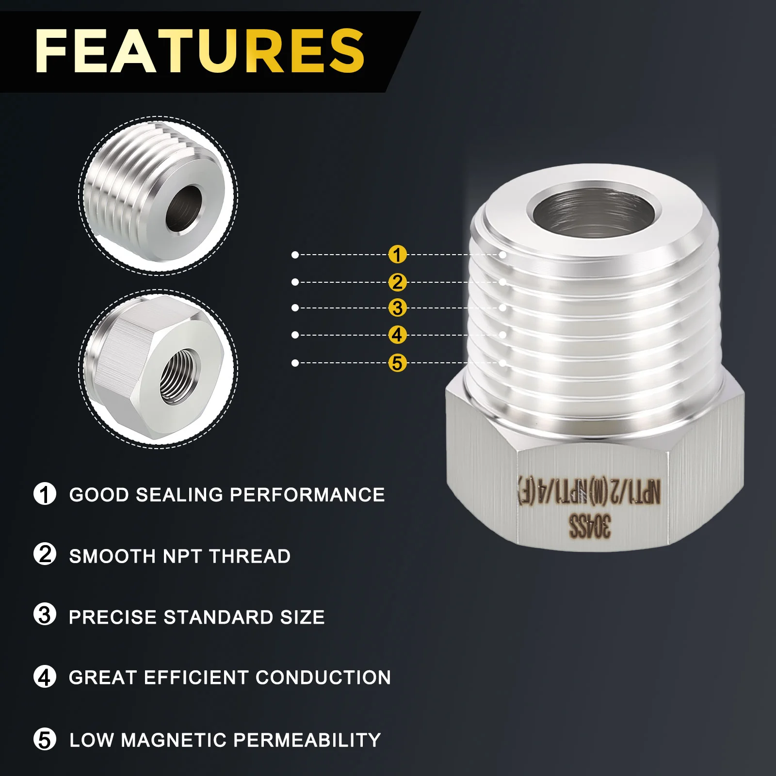 FeMale NPT Thread 304 Stainless Steel Hex Bushing Extension Tube Adapters Convert with Sealing Tape for Water Tub Spout/Shower - Image 10