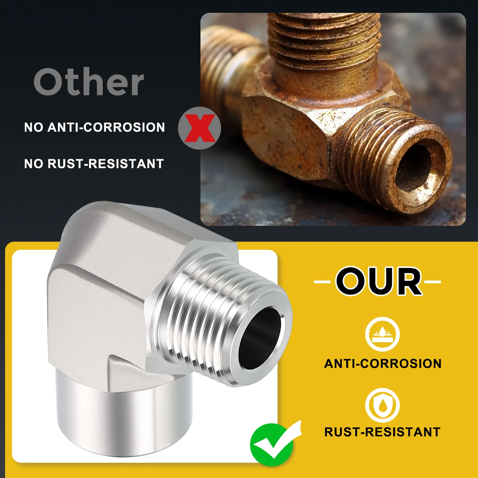 304 Stainless Steel Pipe Fitting, 90 Degree Barstock Street Elbow, Thread 304 Stainless Steel Forged Pipe Fittings Adapter for Tub Spout/Shower - Image 17