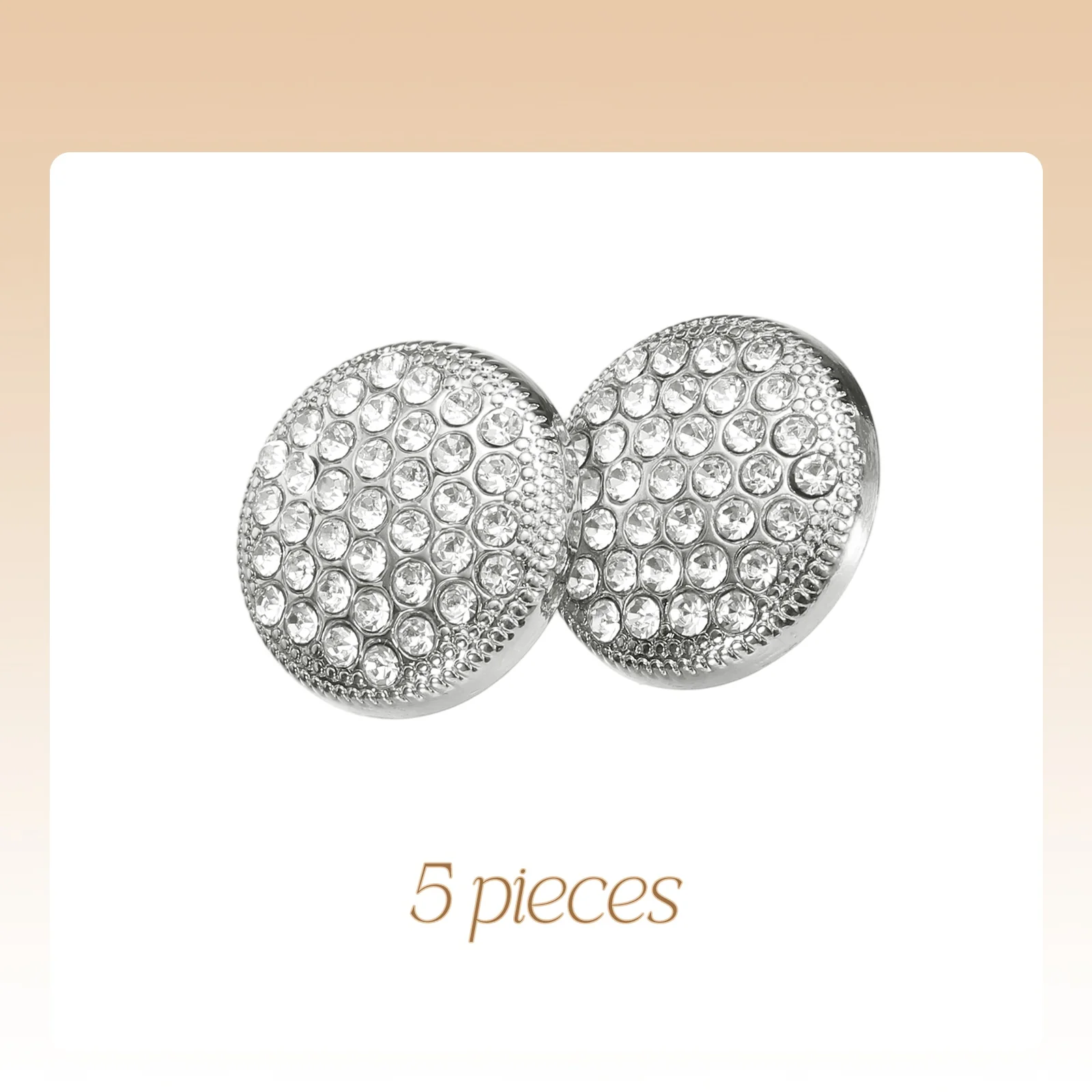 5pcs Metal Round Buttons 18mm Alloy Shank Rhinestone Sewing Buttons, White - Image 3