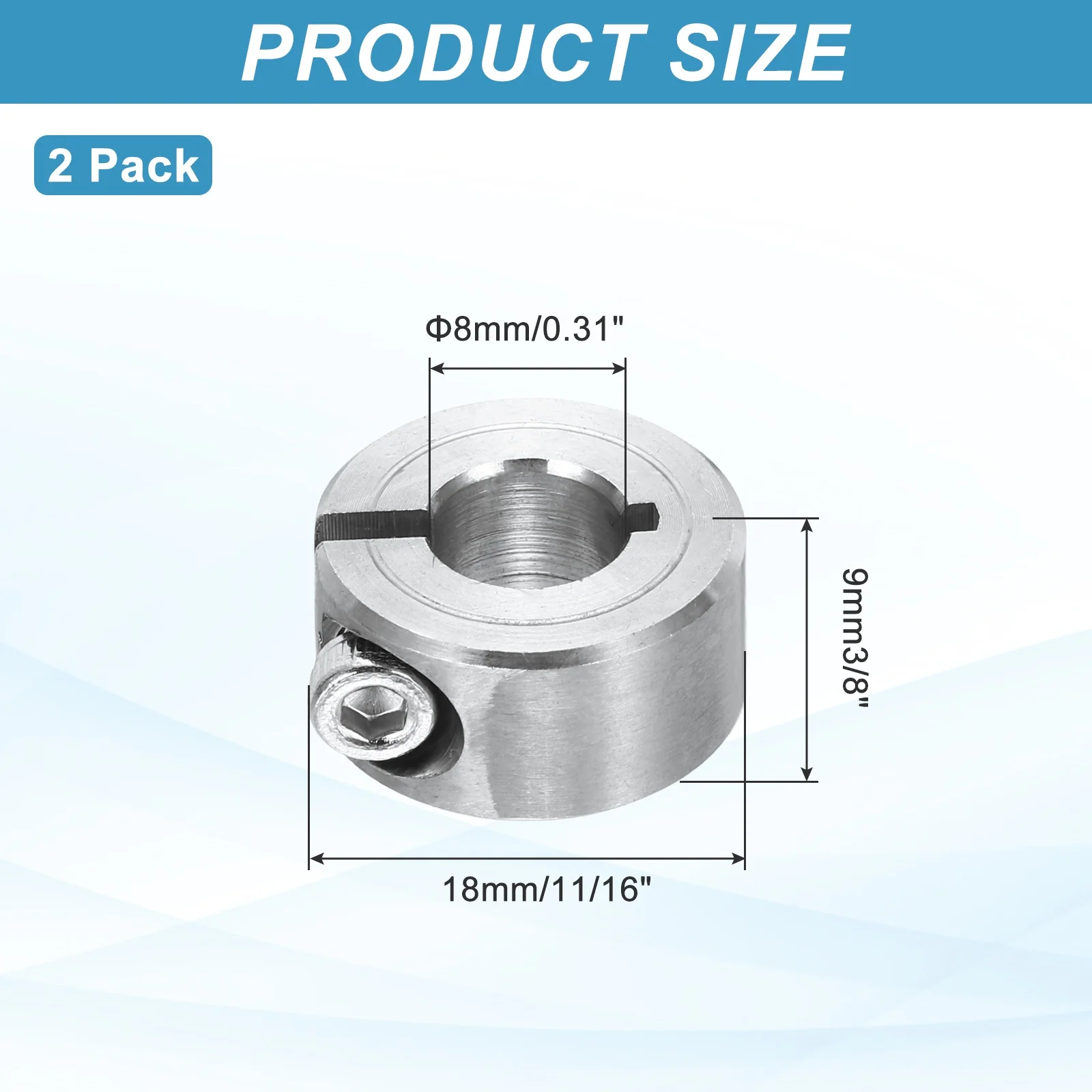 2Pcs Shaft Collar 8mm Single Split 304 Stainless Steel Clamping Shaft Collars - Image 2