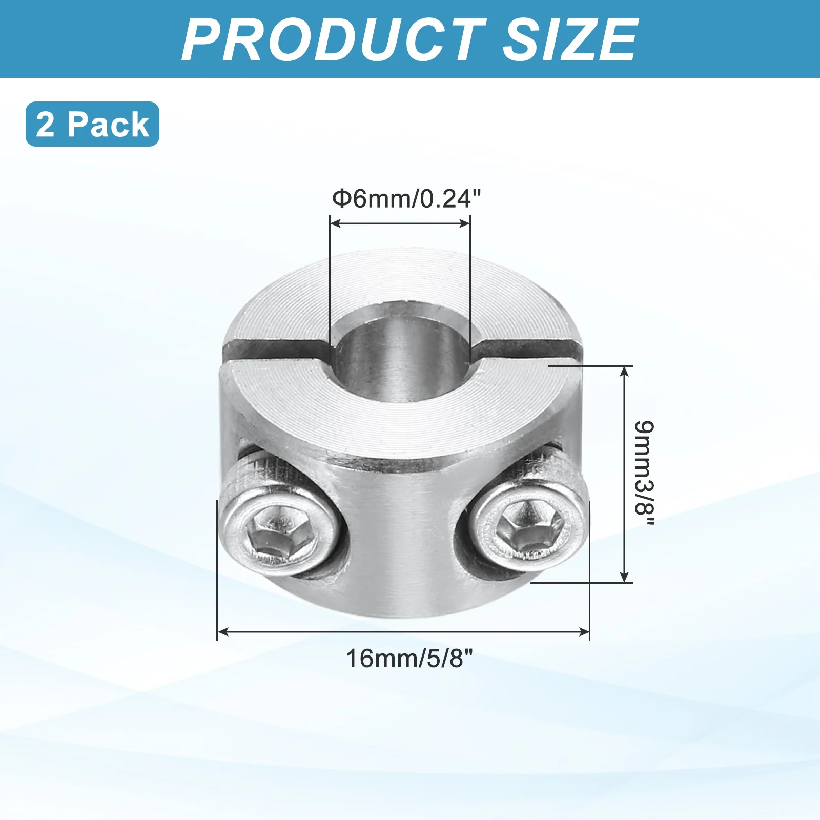 2Pcs Shaft Collar 6mm Double Split 304 Stainless Steel Clamping Shaft Collars - Image 2