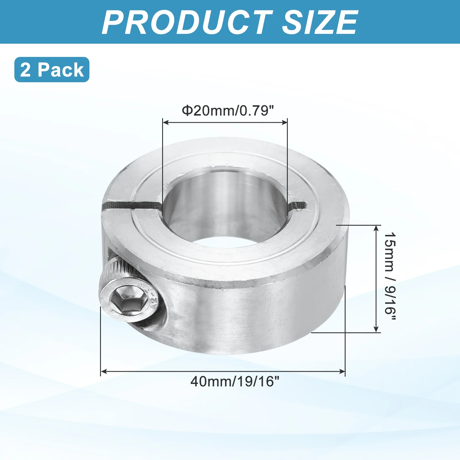 2Pcs Shaft Collar 20mm Single Split 304 Stainless Steel Clamping Shaft Collars - Image 2