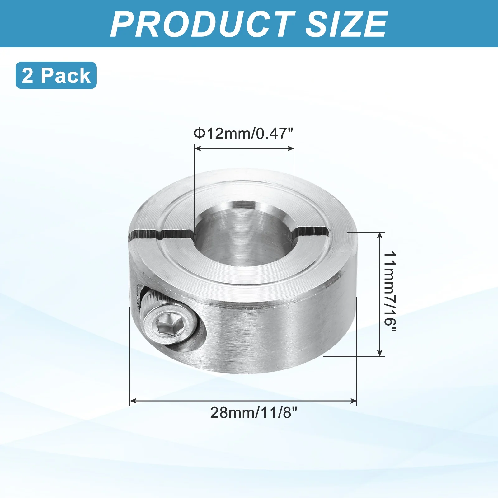 2Pcs Shaft Collar 12mm Single Split 304 Stainless Steel Clamping Shaft Collars - Image 2