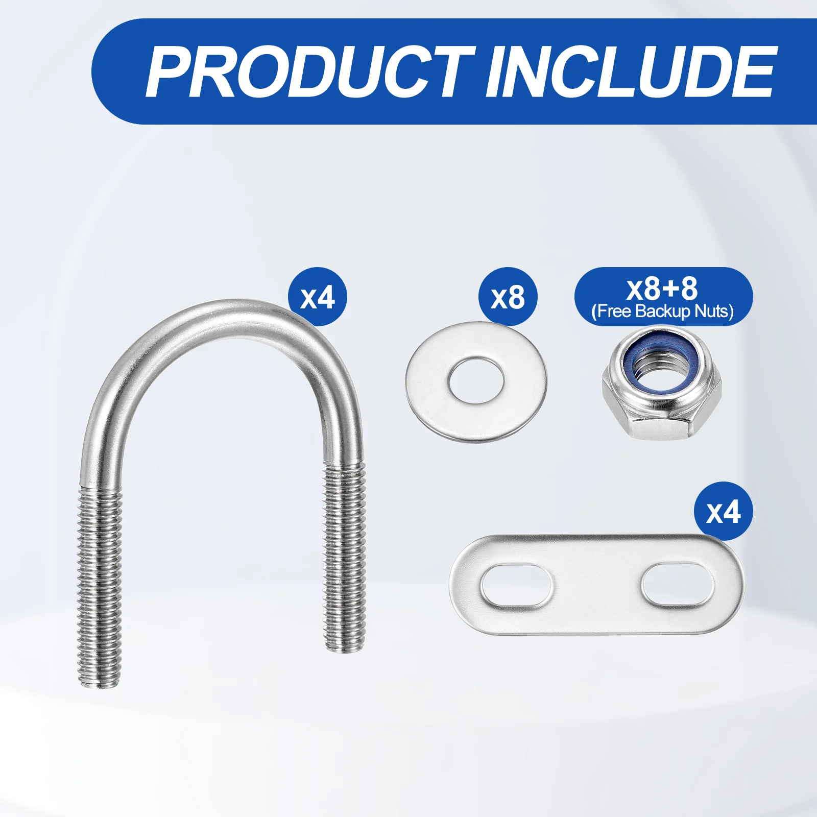 U Bolts Round U Bolt Kits with Nylon Lock Nut Washers Plates for Construction, Pipe, Trailer, Automotive, Leaf Spring Fastener - Image 75