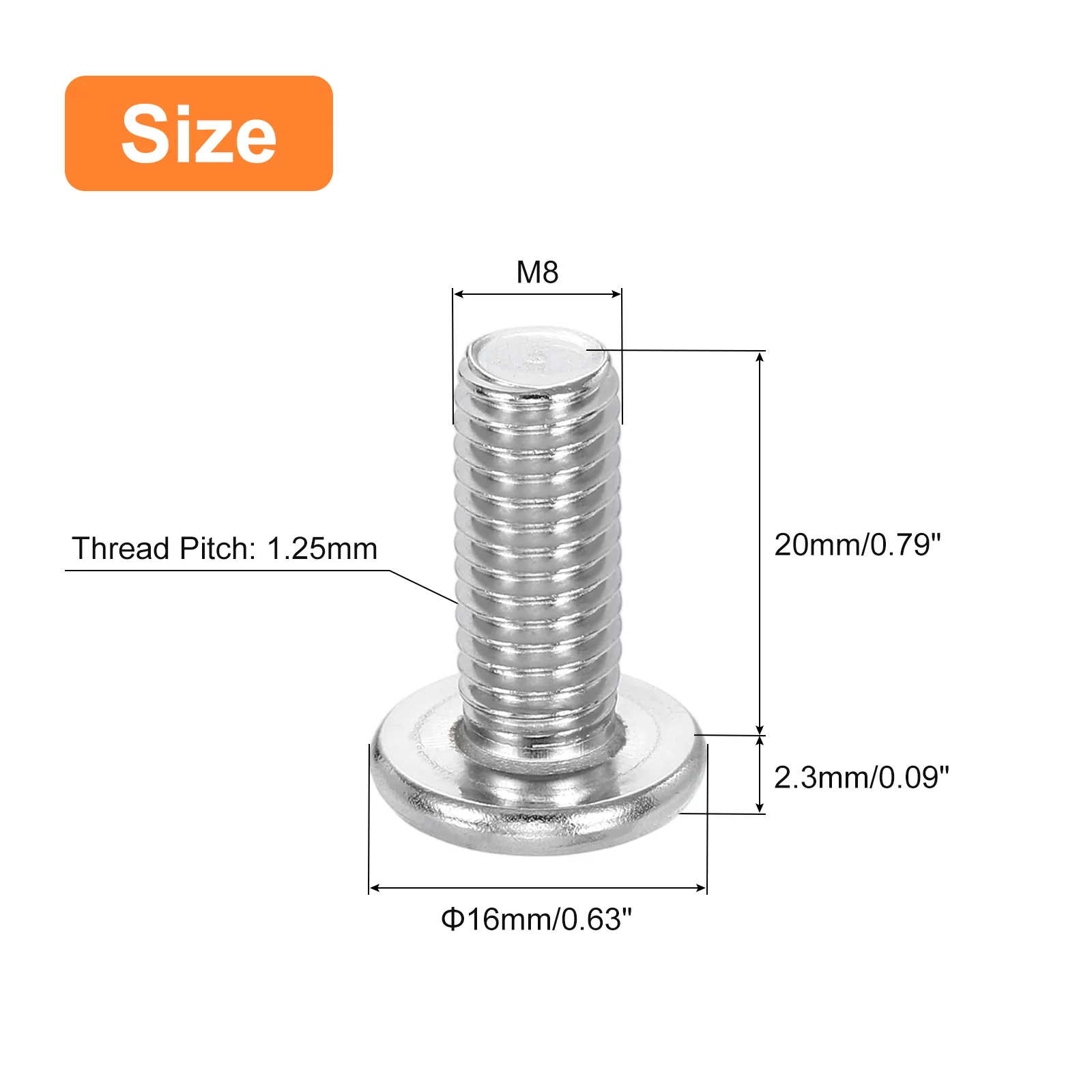 Uxcell M8-1.25 x 20mm 100Pcs Metal Flat Round Head Screws Phillips Drive Machine Bolt - Image 2