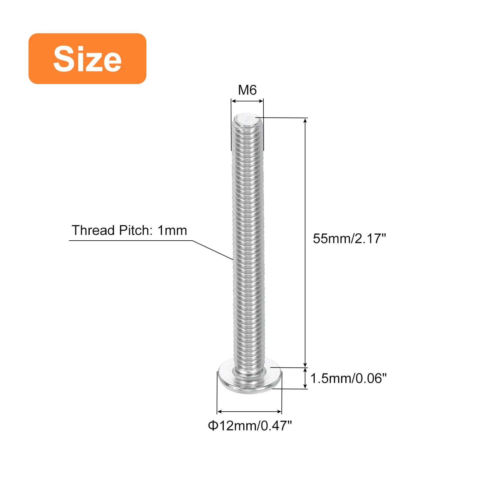 Uxcell M6-1 x 55mm 100Pcs Metal Flat Round Head Screws Phillips Drive Machine Bolt - Image 2