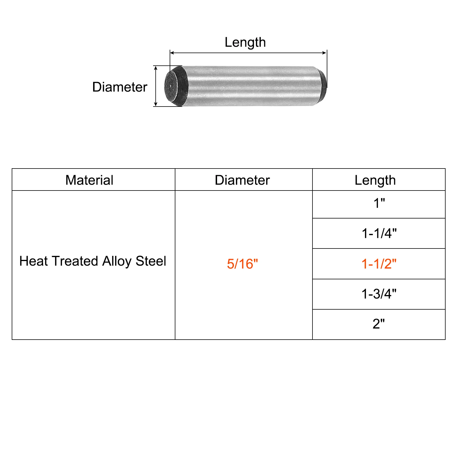 Uxcell 5/16-Inch x 1-1/2-Inch Dowel Pins, Heat Treated Alloy Steel Bright Finish 20pcs - Image 2