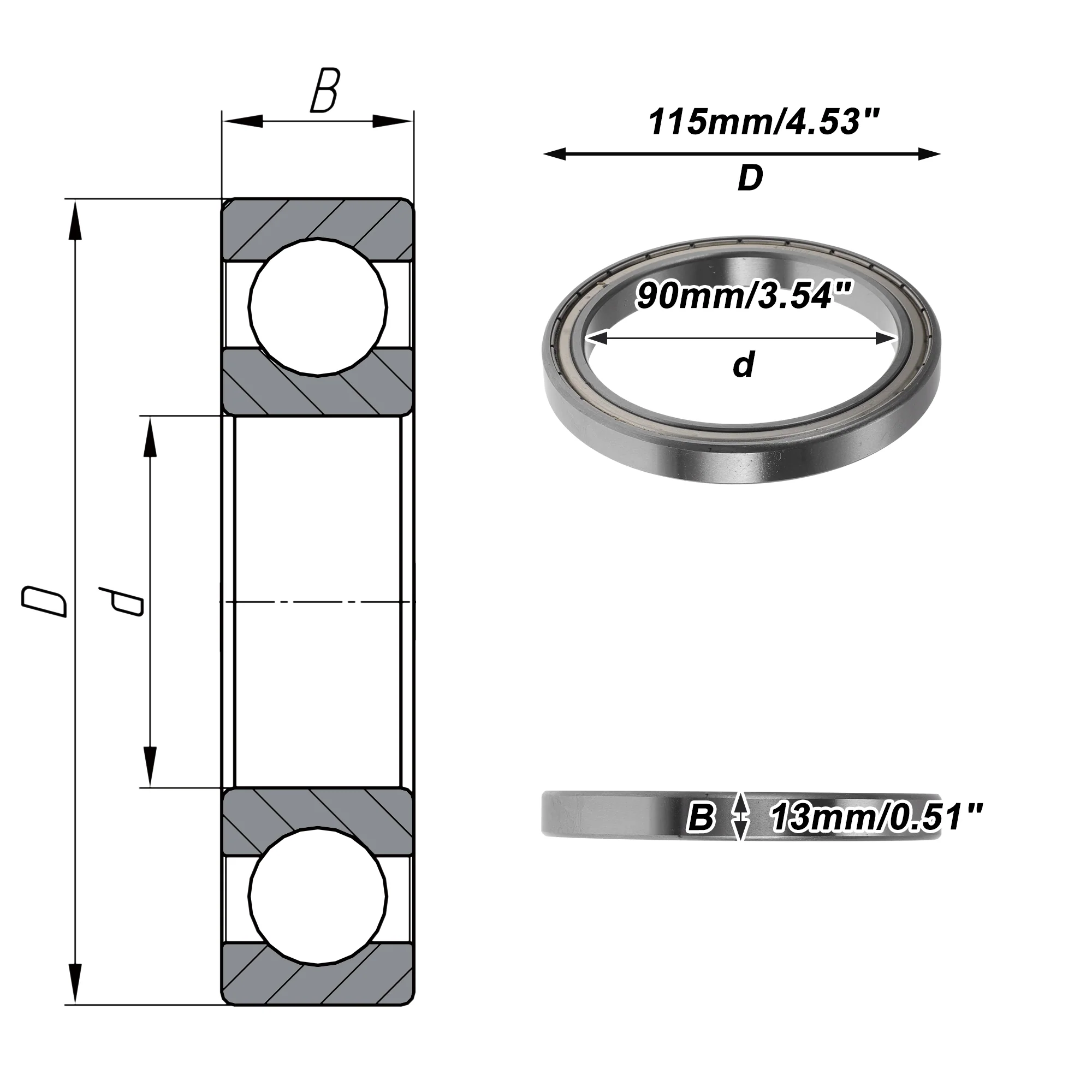6818ZZ Deep Groove Ball Bearings 90x115x13mm 1 Pcs - Image 4