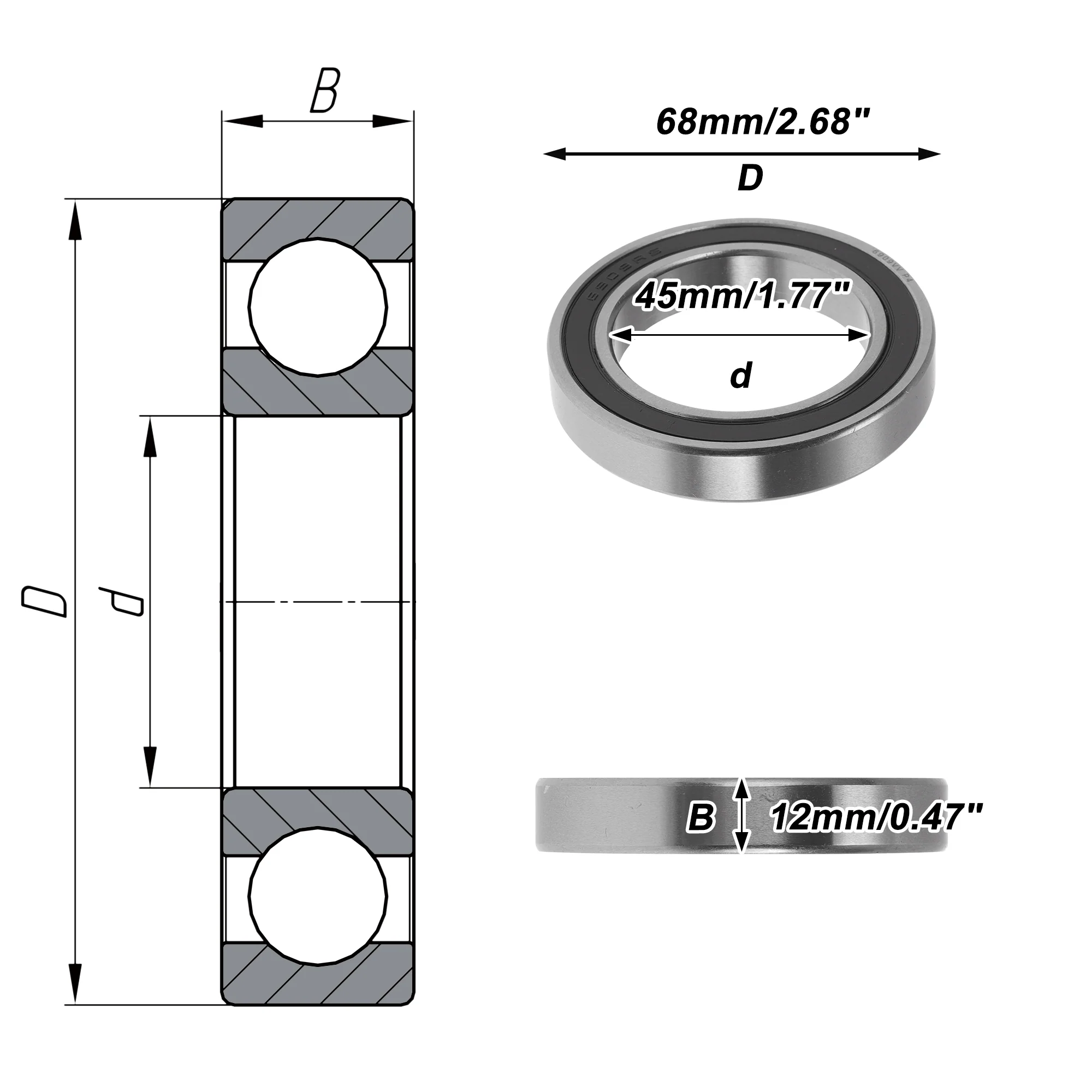 6909VV Deep Groove Ball Bearings 45x68x12mm 1 Pcs - Image 4