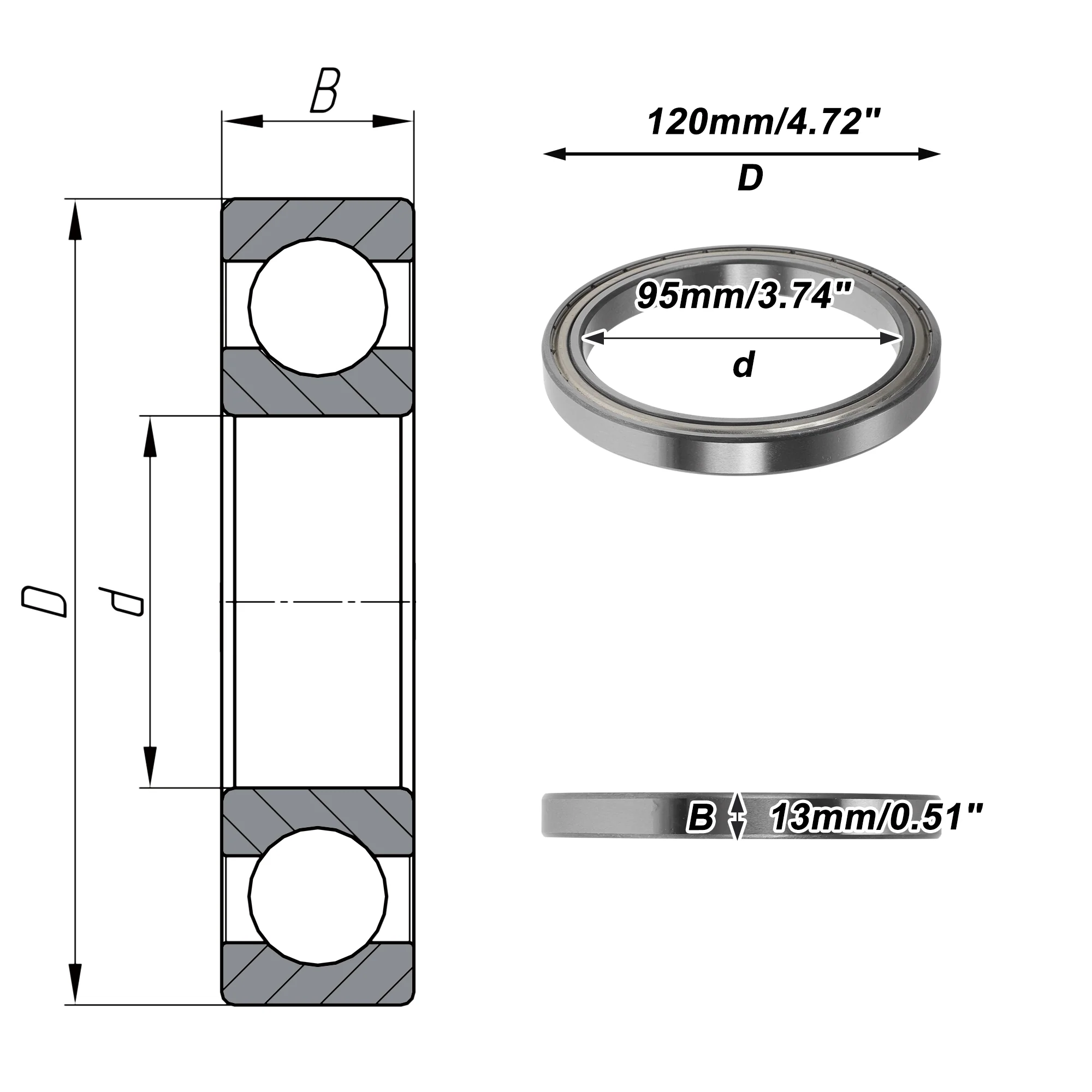6819ZZ Deep Groove Ball Bearings 95x120x13mm 1 Pcs - Image 4