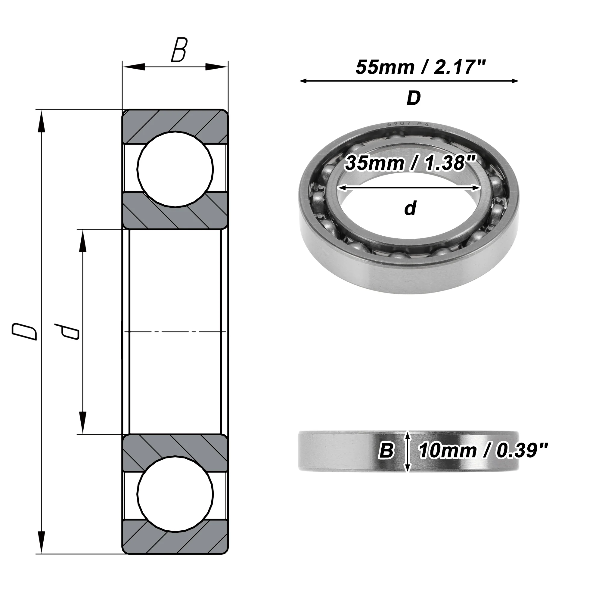 6907 Deep Groove Ball Bearings 35x55x10mm 1 Pcs Silver Tone - Image 4