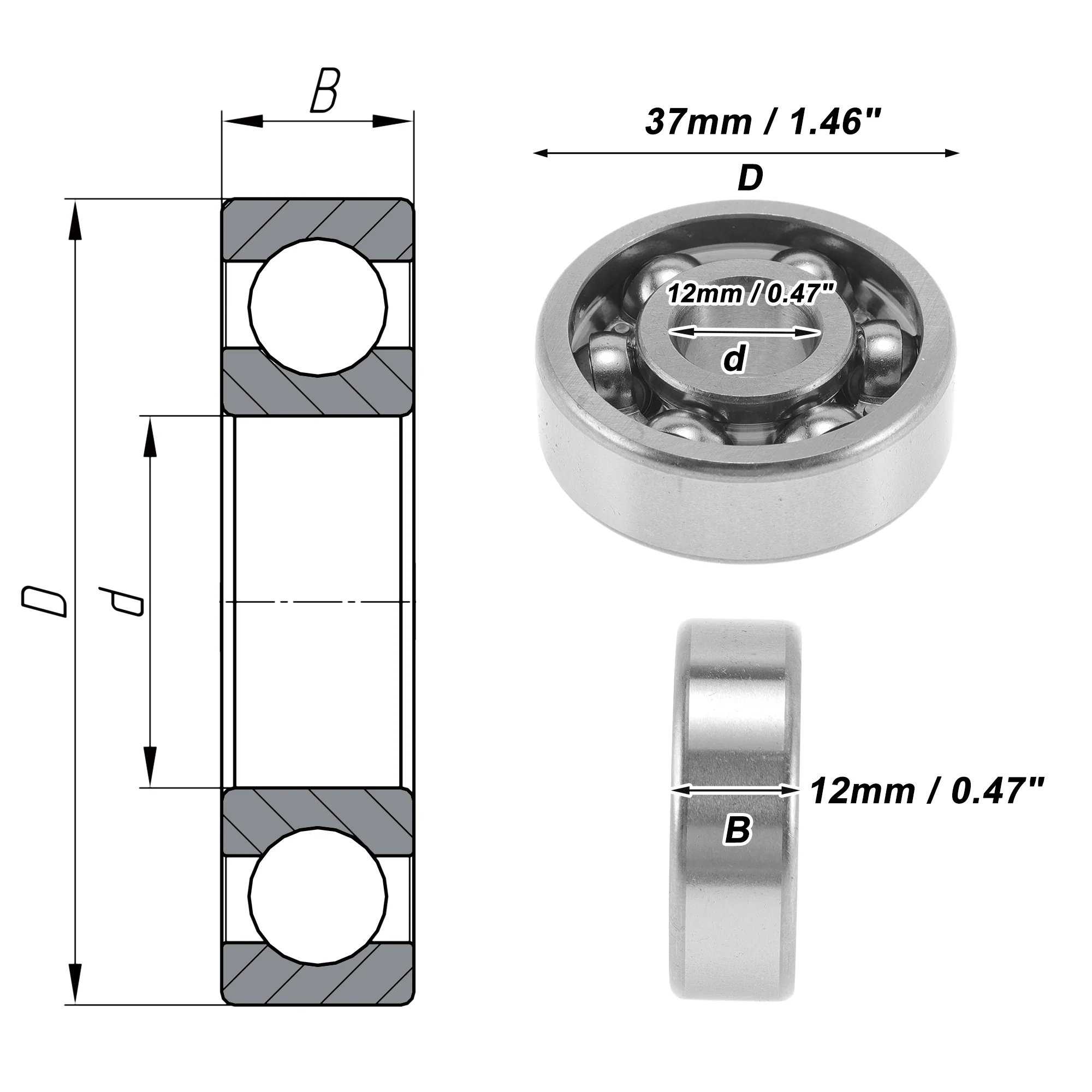 6301 Deep Groove Ball Bearings 12x37x12mm Lubricated Bearings Silver Tone - Image 4