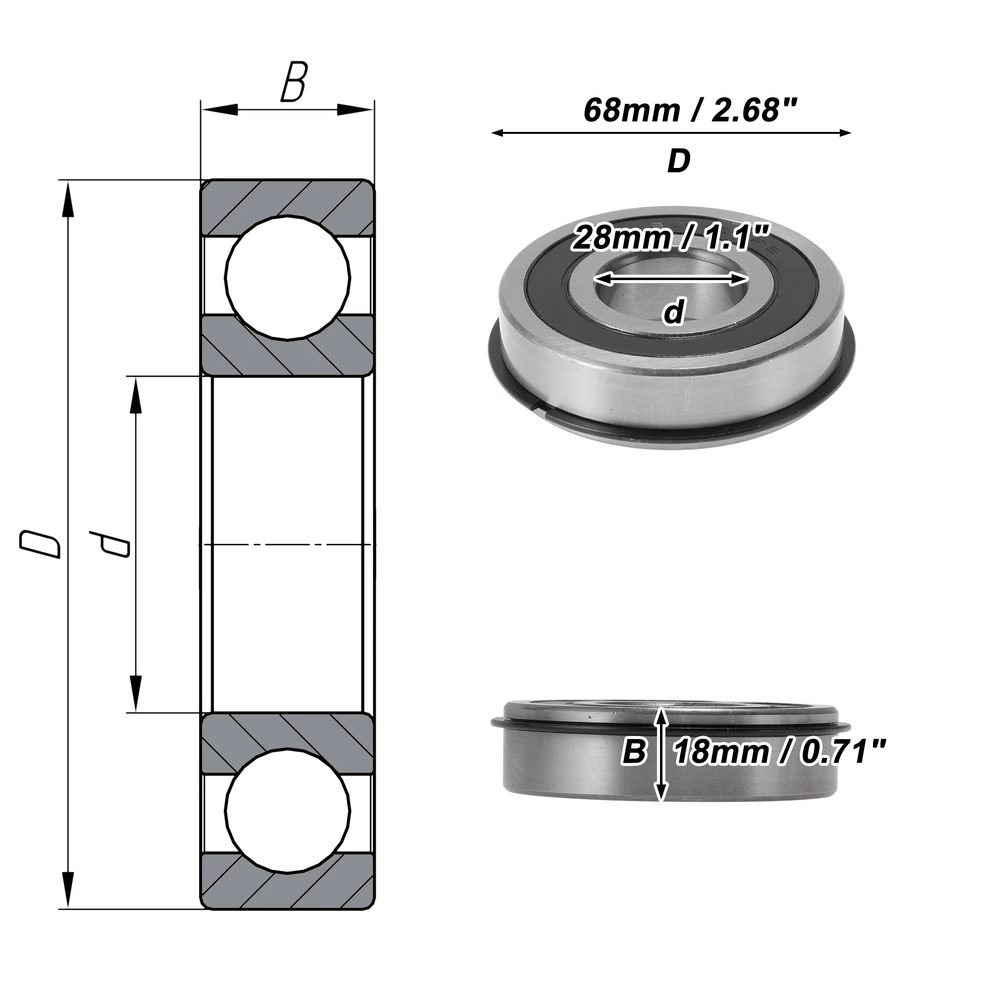 63/28NR2RS Deep Groove Ball Bearings 28x68x18mm Scooter Skateboard Wheel - Image 4