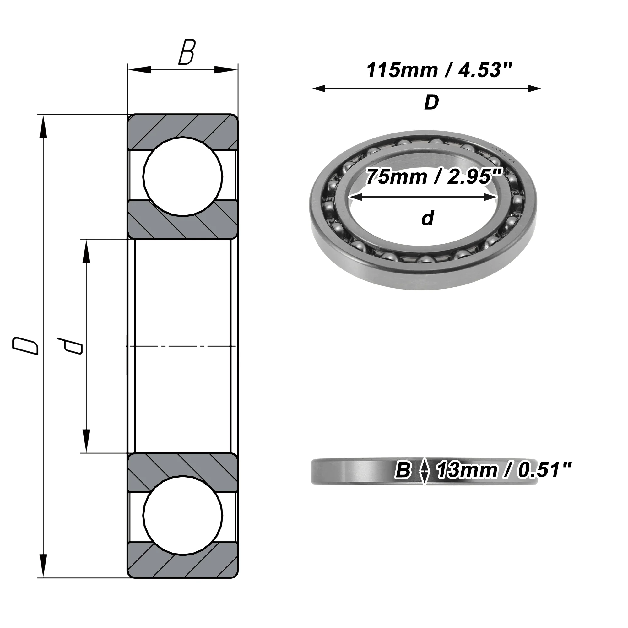16015 Deep Groove Ball Bearings 75x115x13mm Scooter Skateboard Wheel - Image 4