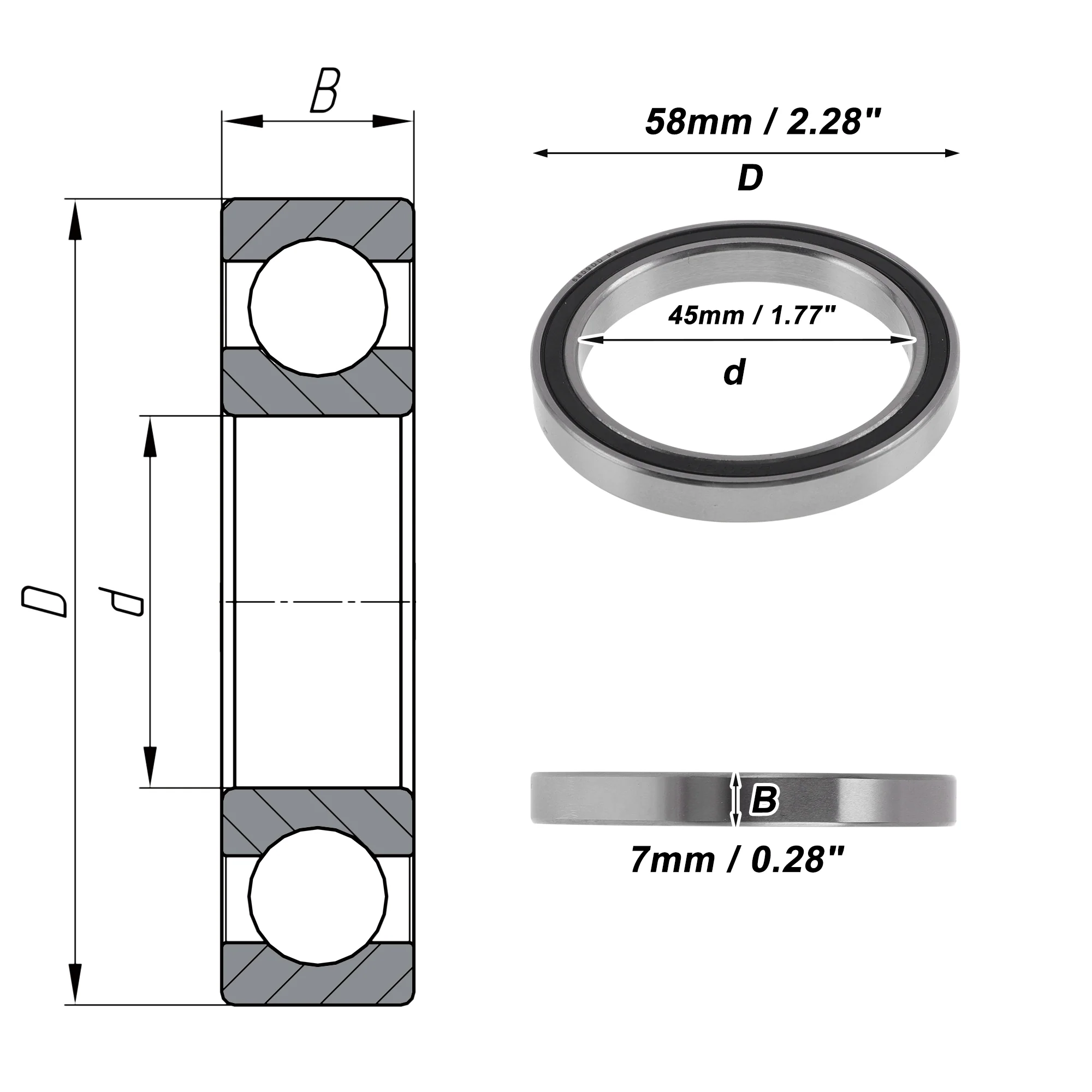 6809DD Deep Groove Ball Bearings 45x58x7mm Silver Tone Black - Image 4