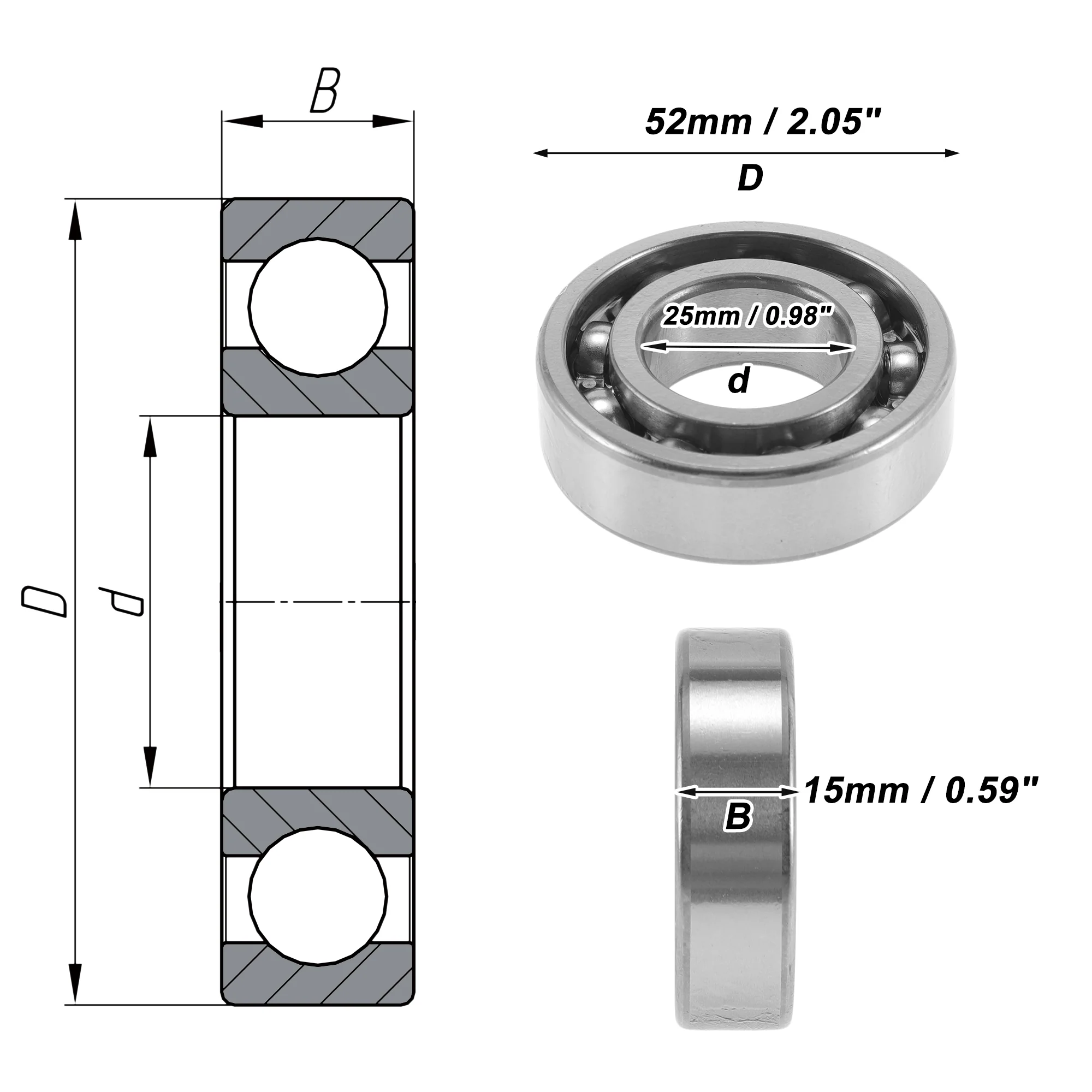 6205 Deep Groove Ball Bearings 25x52x15mm 1Pc Scooter Skateboard Wheel - Image 4