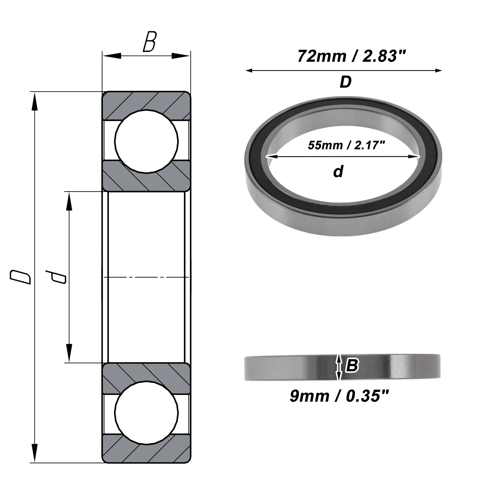 6811VV Deep Groove Ball Bearings 55x72x9mm Silver Tone Black - Image 4