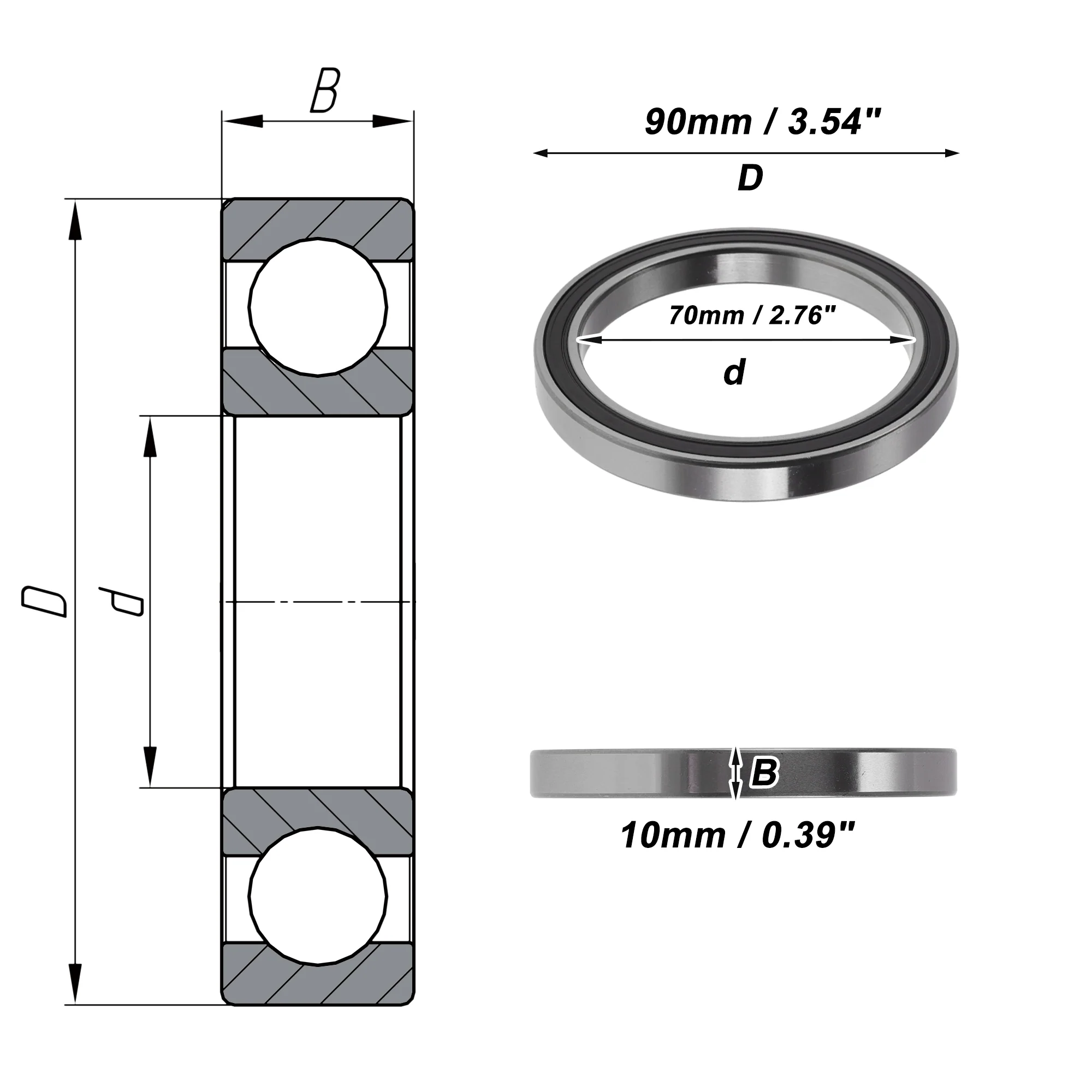 6814VV Deep Groove Ball Bearings 70x90x10mm Silver Tone Black - Image 4