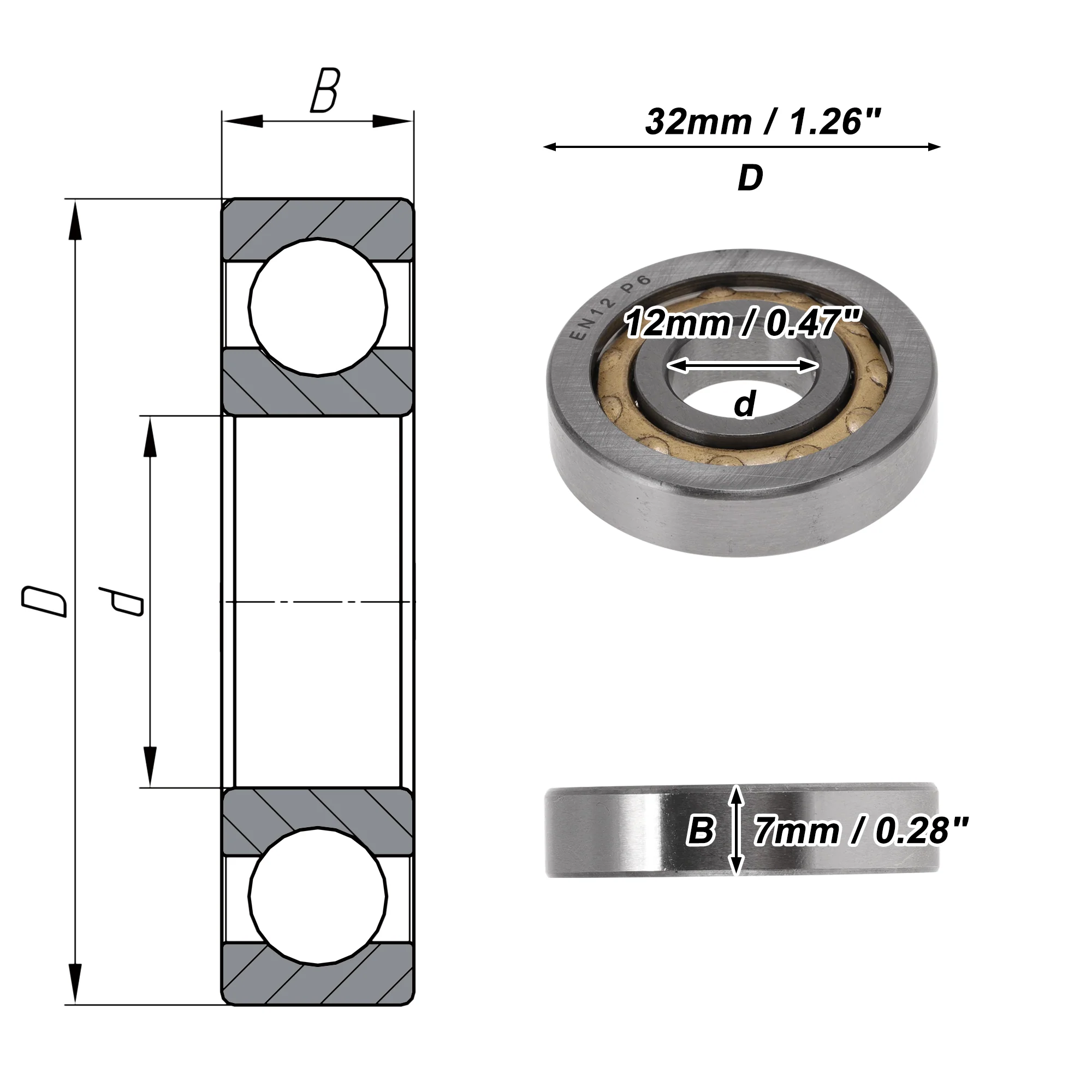 EN12 Deep Groove Ball Bearings 12x32x7mm Scooter Skateboard Wheel - Image 4