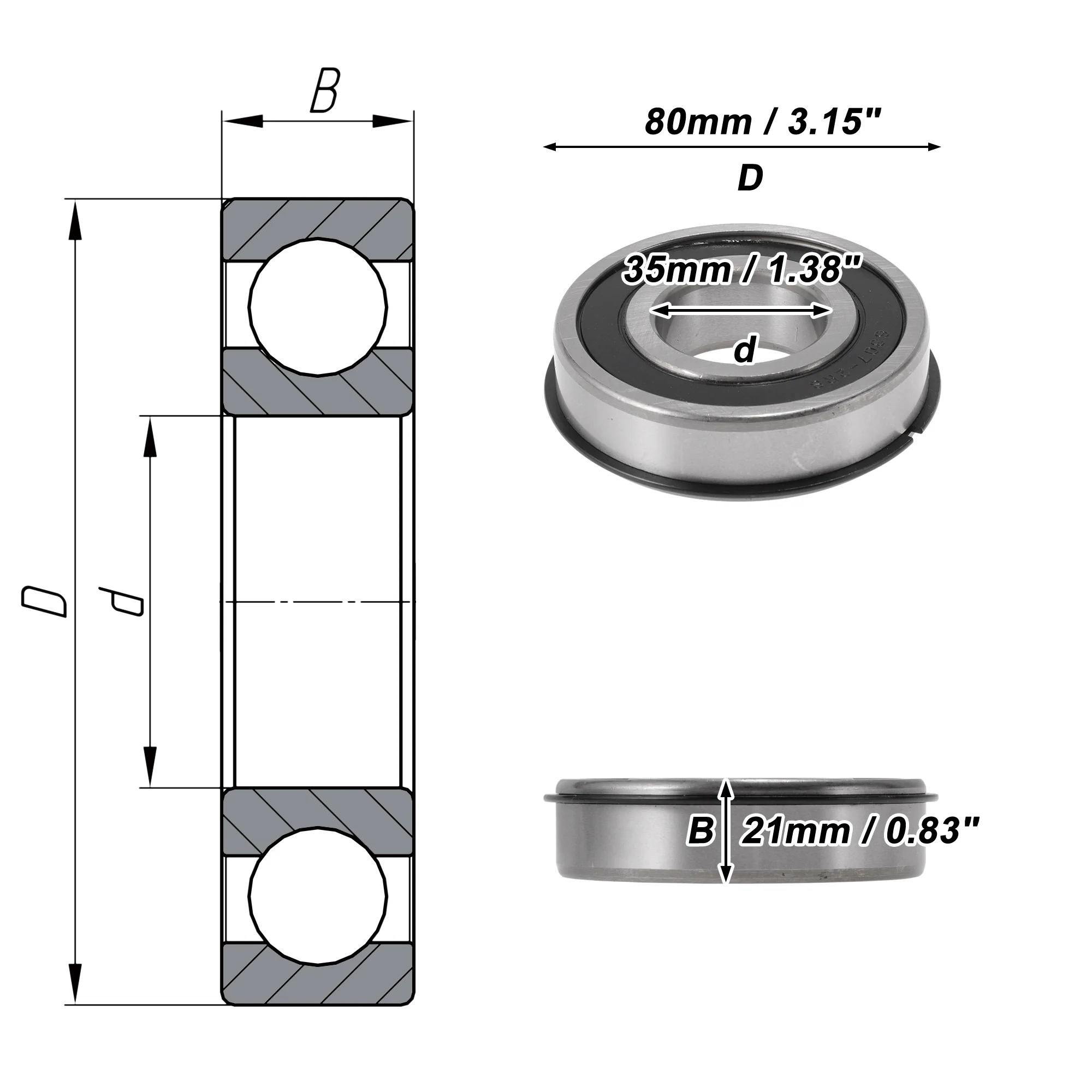 6307NR2RS Deep Groove Ball Bearings 35x80x21mm Scooter Skateboard Wheel - Image 4