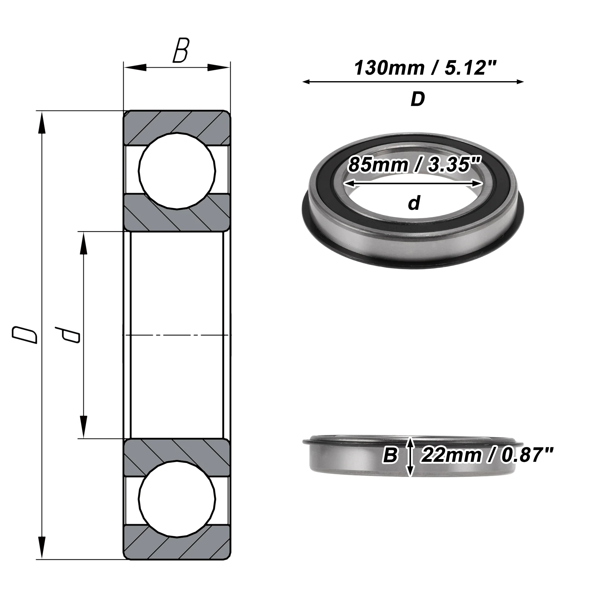 6017NR2RS Deep Groove Ball Bearings 85x130x22mm Scooter Skateboard Wheel - Image 4