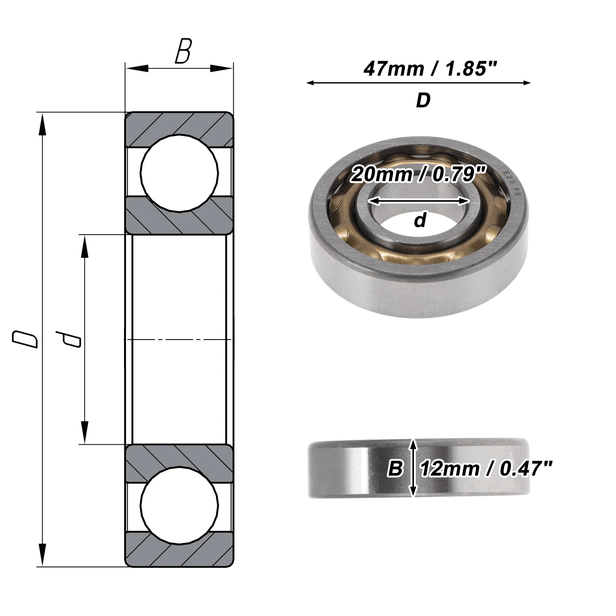 E20 Deep Groove Ball Bearings 20x47x12mm Scooter Skateboard Wheel - Image 4