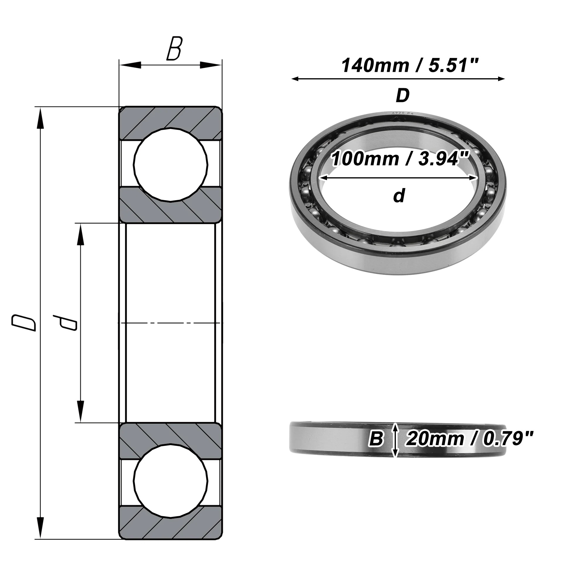 6920 Deep Groove Ball Bearings 100x140x20mm 1 Pcs Silver Tone - Image 4