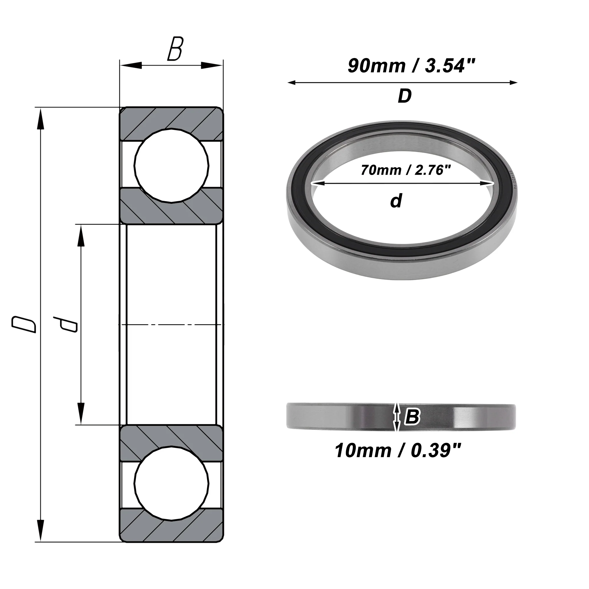 6814DD Deep Groove Ball Bearings 70x90x10mm Silver Tone Black - Image 4