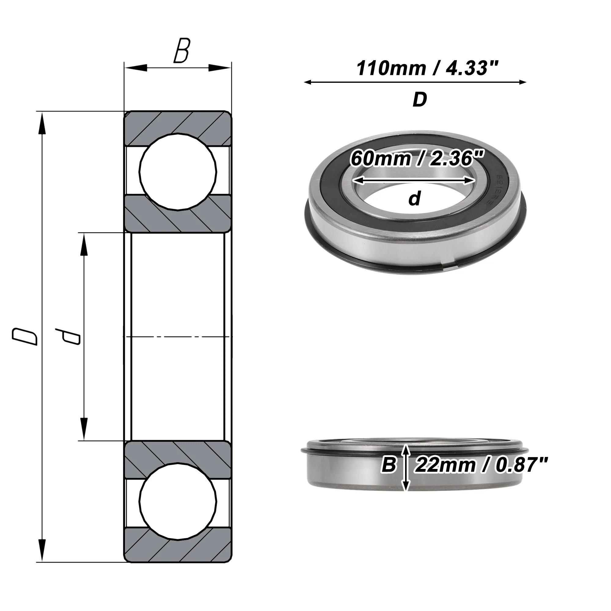 6212NR2RS Deep Groove Ball Bearings 60x110x22mm Scooter Skateboard Wheel - Image 4