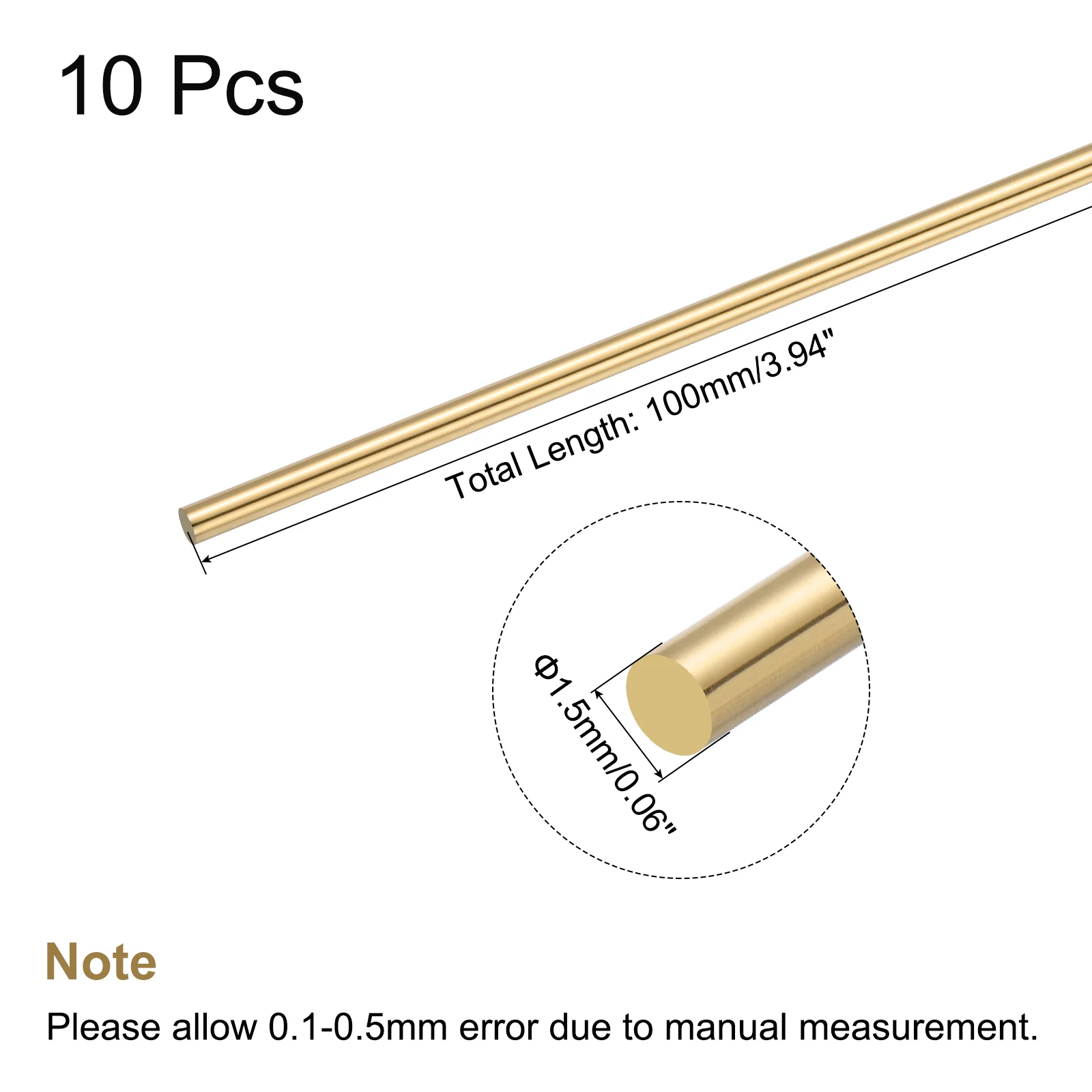 1.5mm Diameter 100mm Length Brass Solid Round Rod for DIY Craft 10Pcs - Image 2