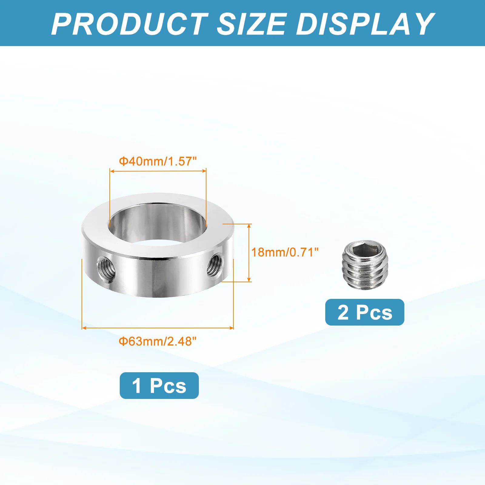 Stainless Steel Shaft Collar, 40mm ID 63mm OD 18mm Thickness Double Hole - Image 2
