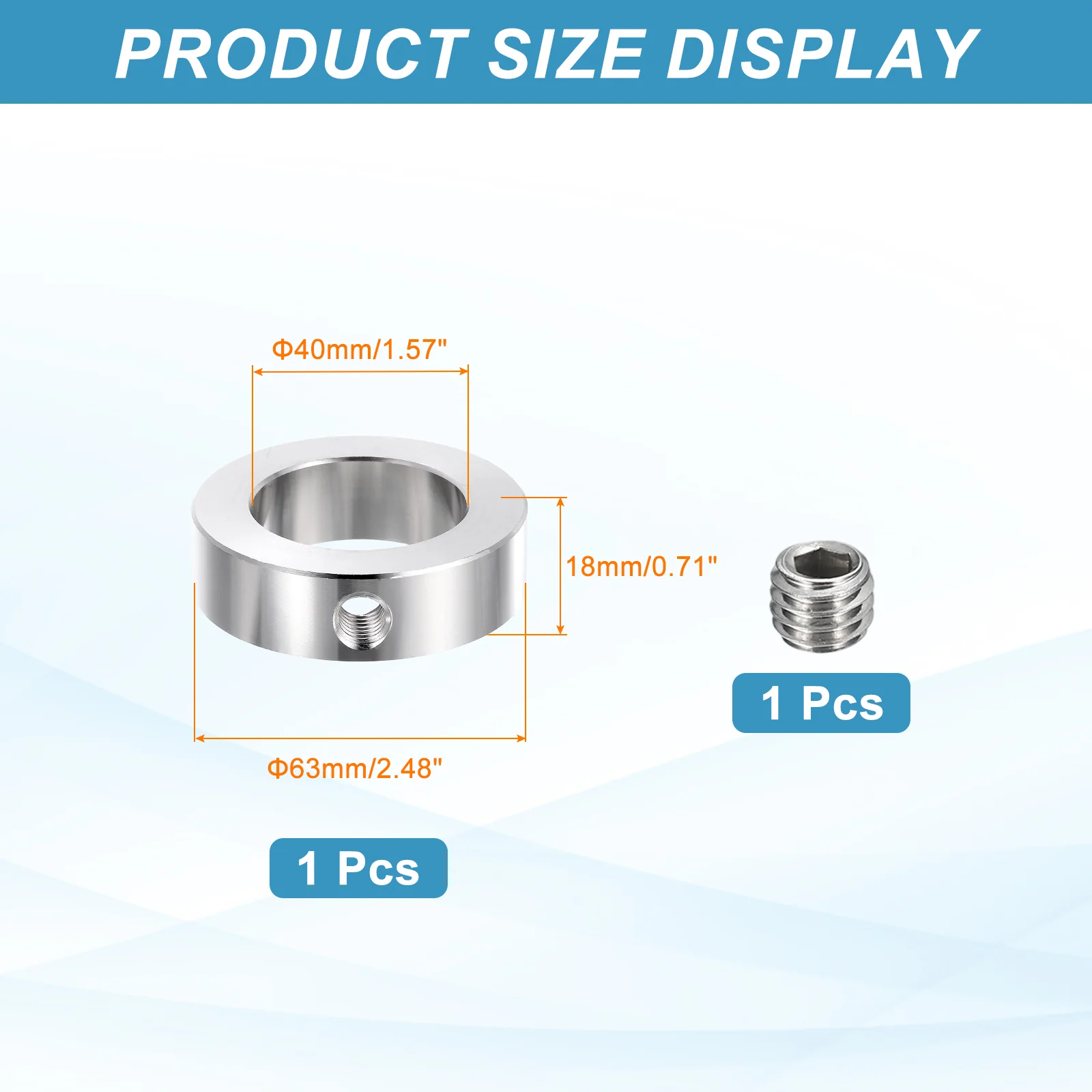 Stainless Steel Shaft Collar, 40mm ID 63mm OD 18mm Thickness Single Hole - Image 2
