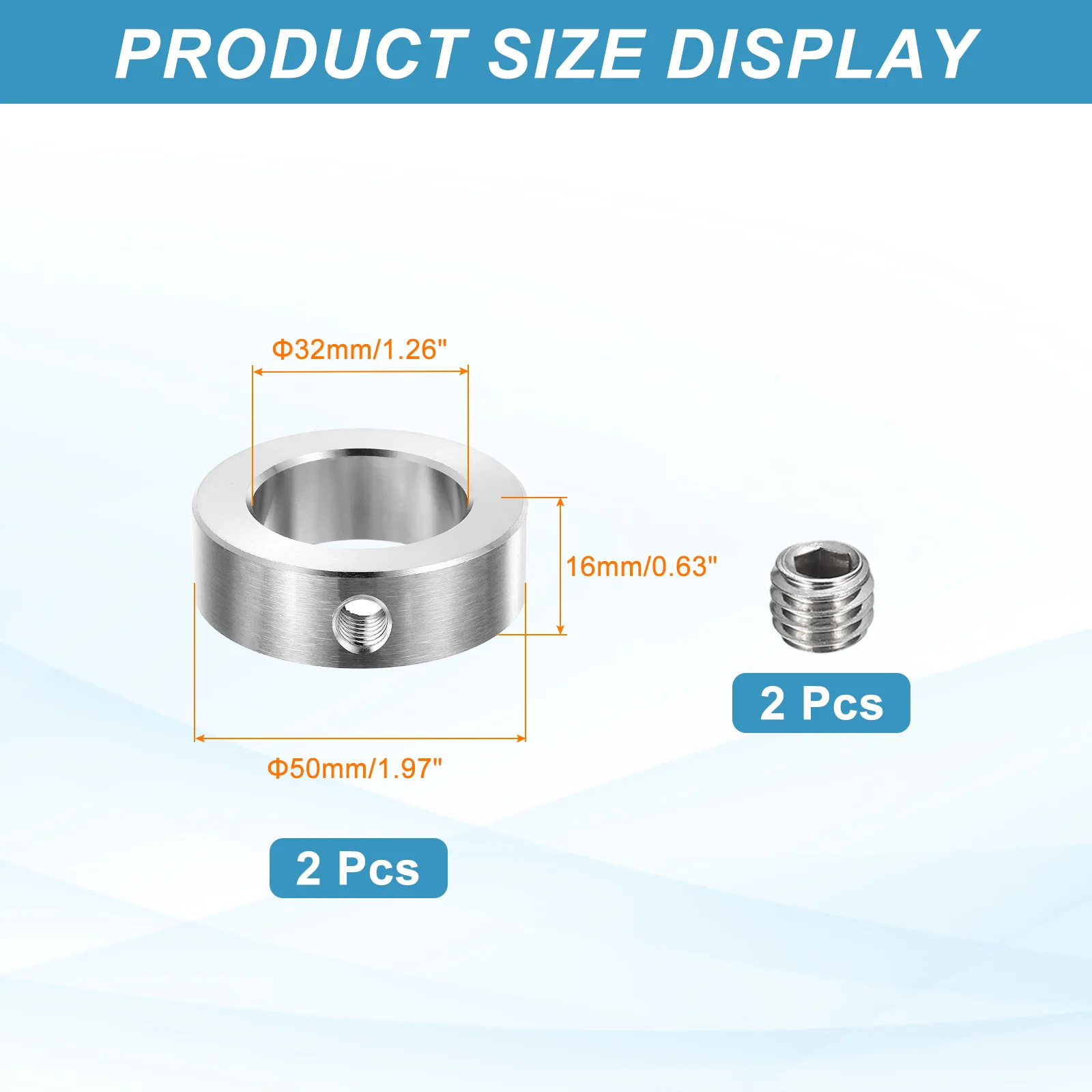 2pcs Stainless Steel Shaft Collar, 32mm ID 50mm OD 16mm Thickness Single Hole - Image 2
