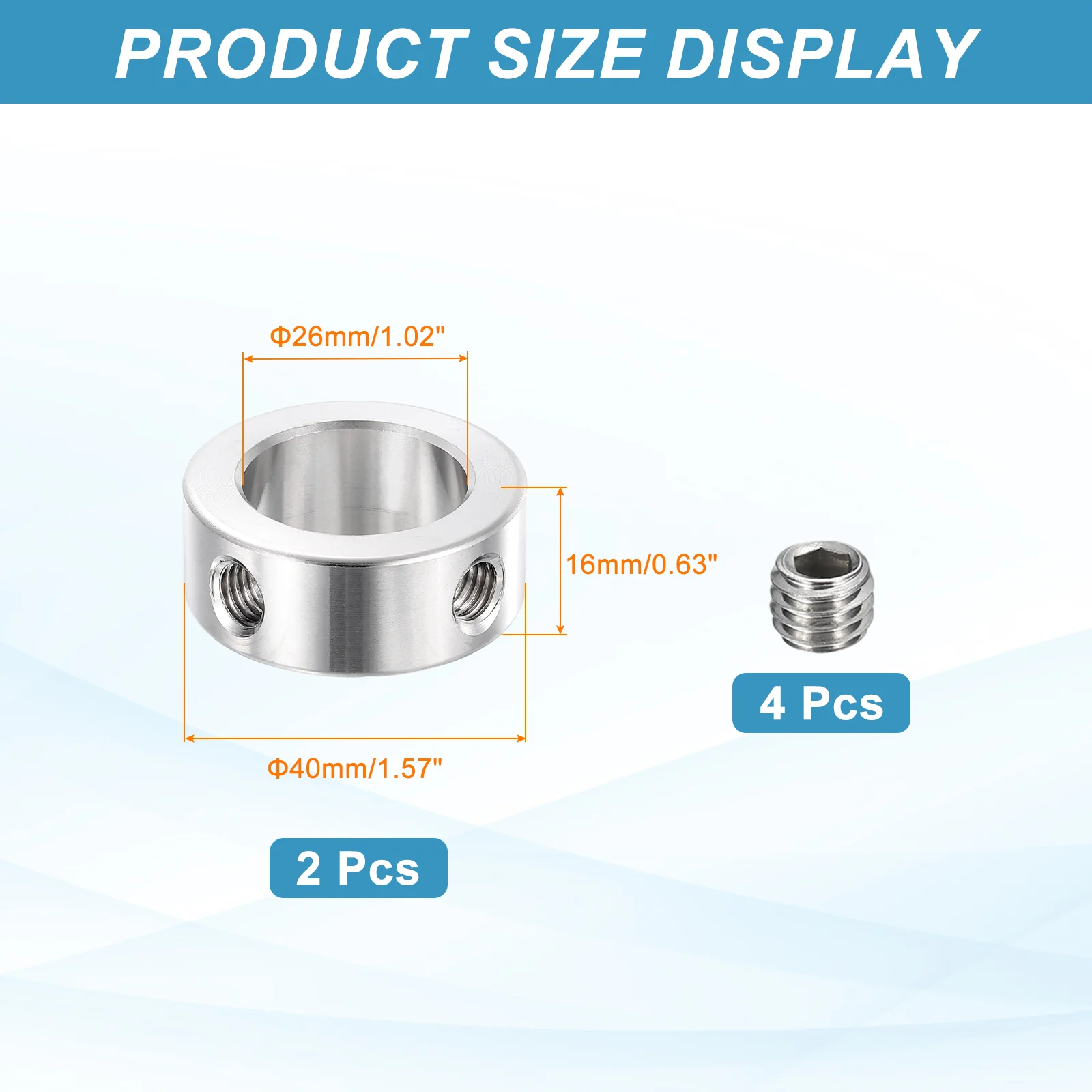 2pcs Stainless Steel Shaft Collar, 26mm ID 40mm OD 16mm Thickness Double Hole - Image 2