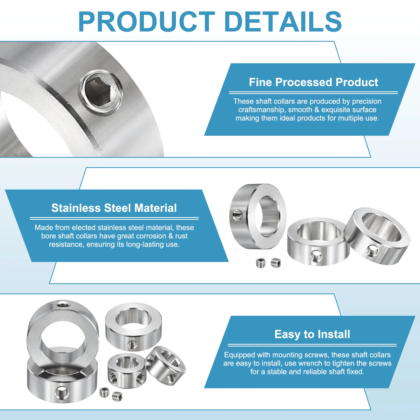 2pcs Stainless Steel Shaft Collar, 32mm ID 50mm OD 16mm Thickness Double Hole - Image 3