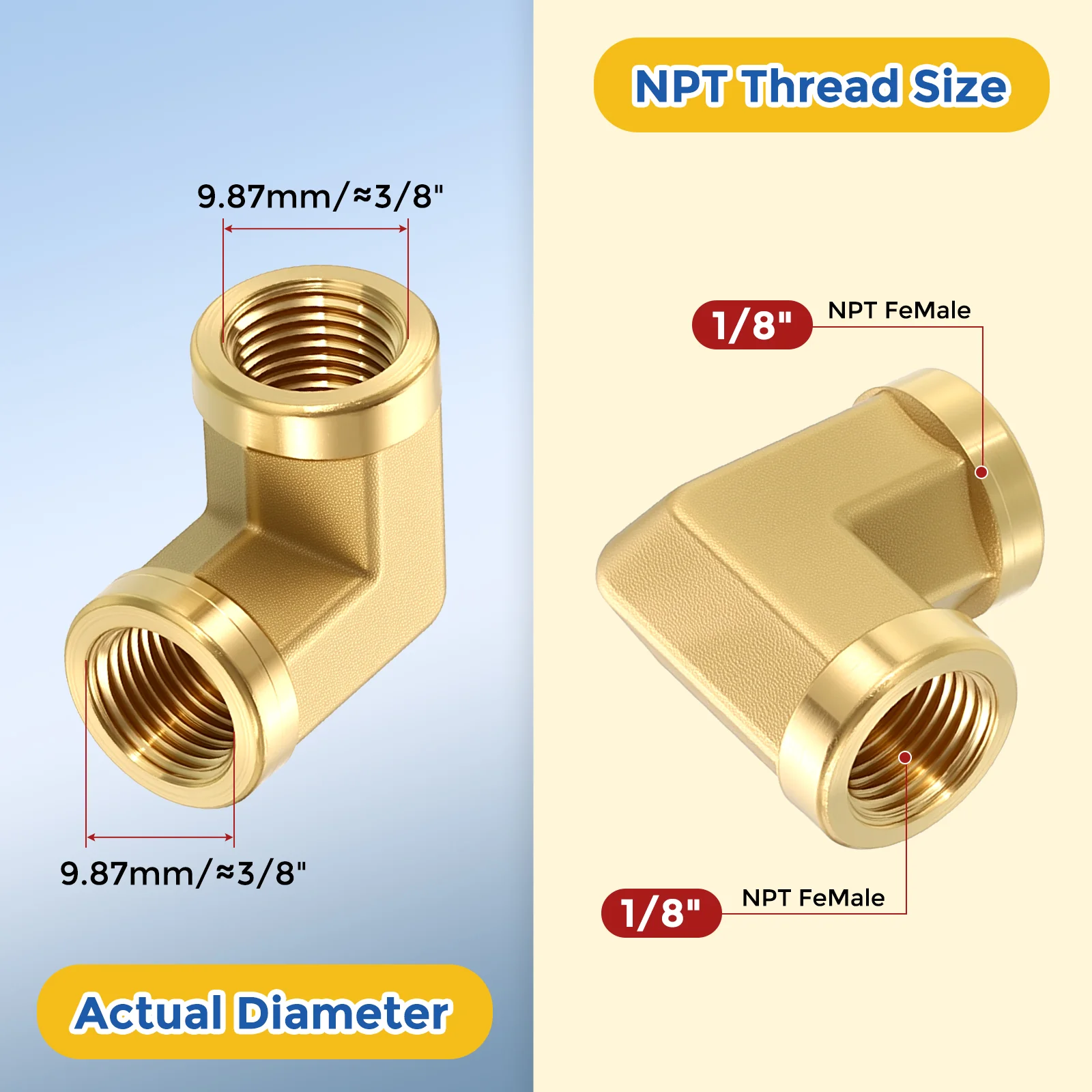 2 Pack Brass Pipe Fittings, 1/8" NPT FeMale to 1/8" NPT FeMale Reducer - Image 2