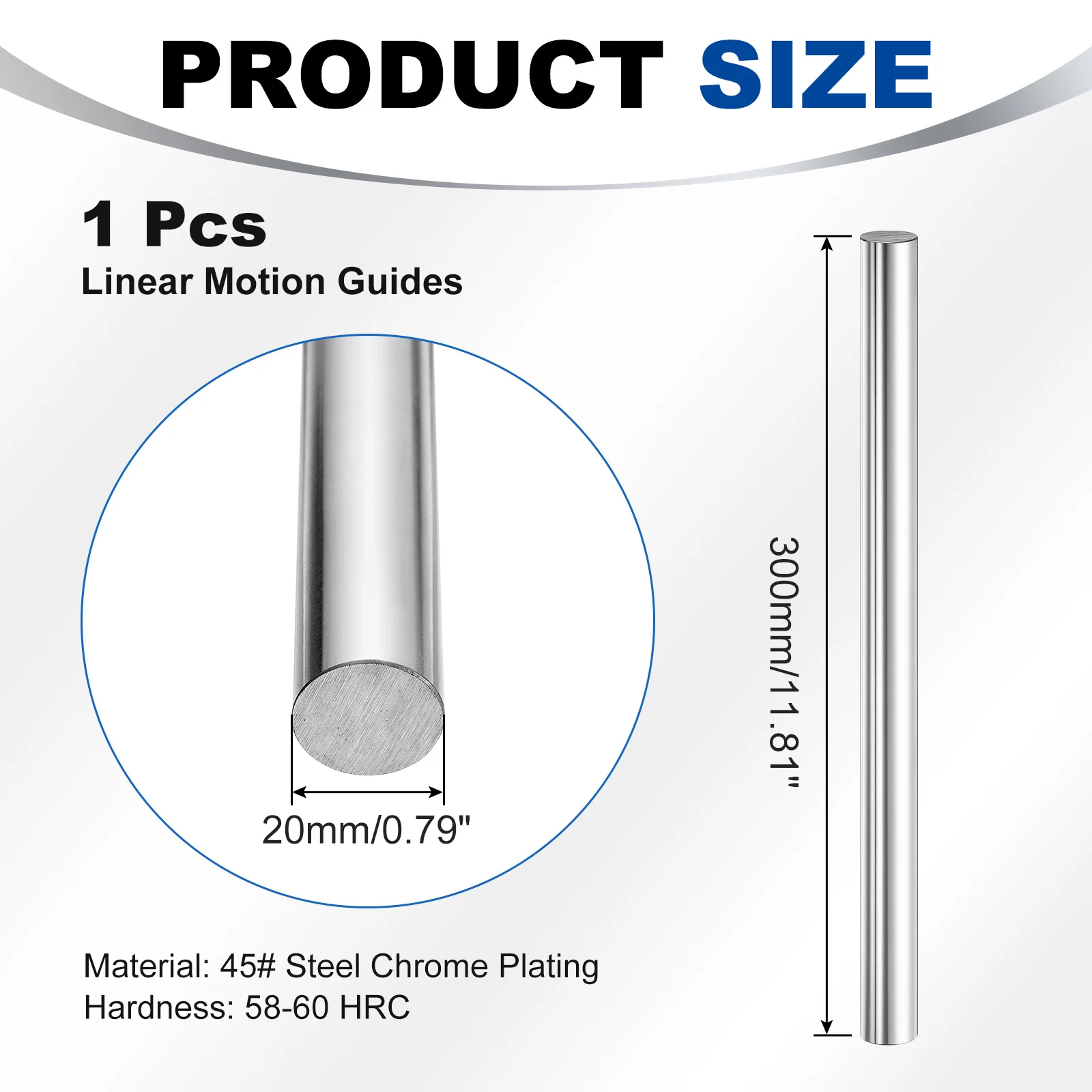 Linear Motion Rods, 20mm x 300mm(0.79"x11.81") Linear Rail Rod Shaft Guide - Image 2