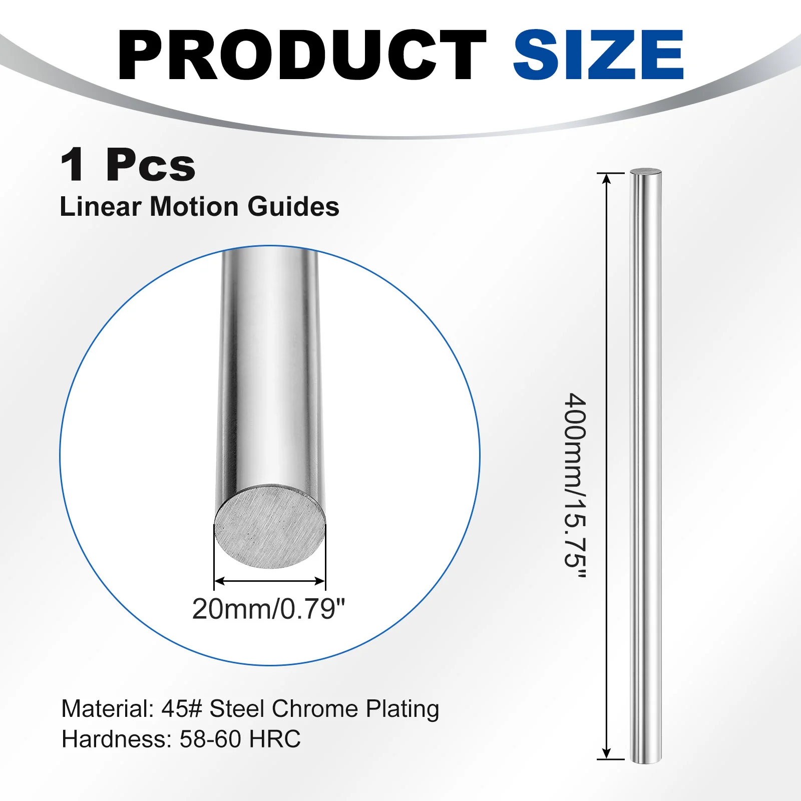 Linear Motion Rods, 20mm x 400mm(0.79"x15.75") Linear Rail Rod Shaft Guide - Image 2