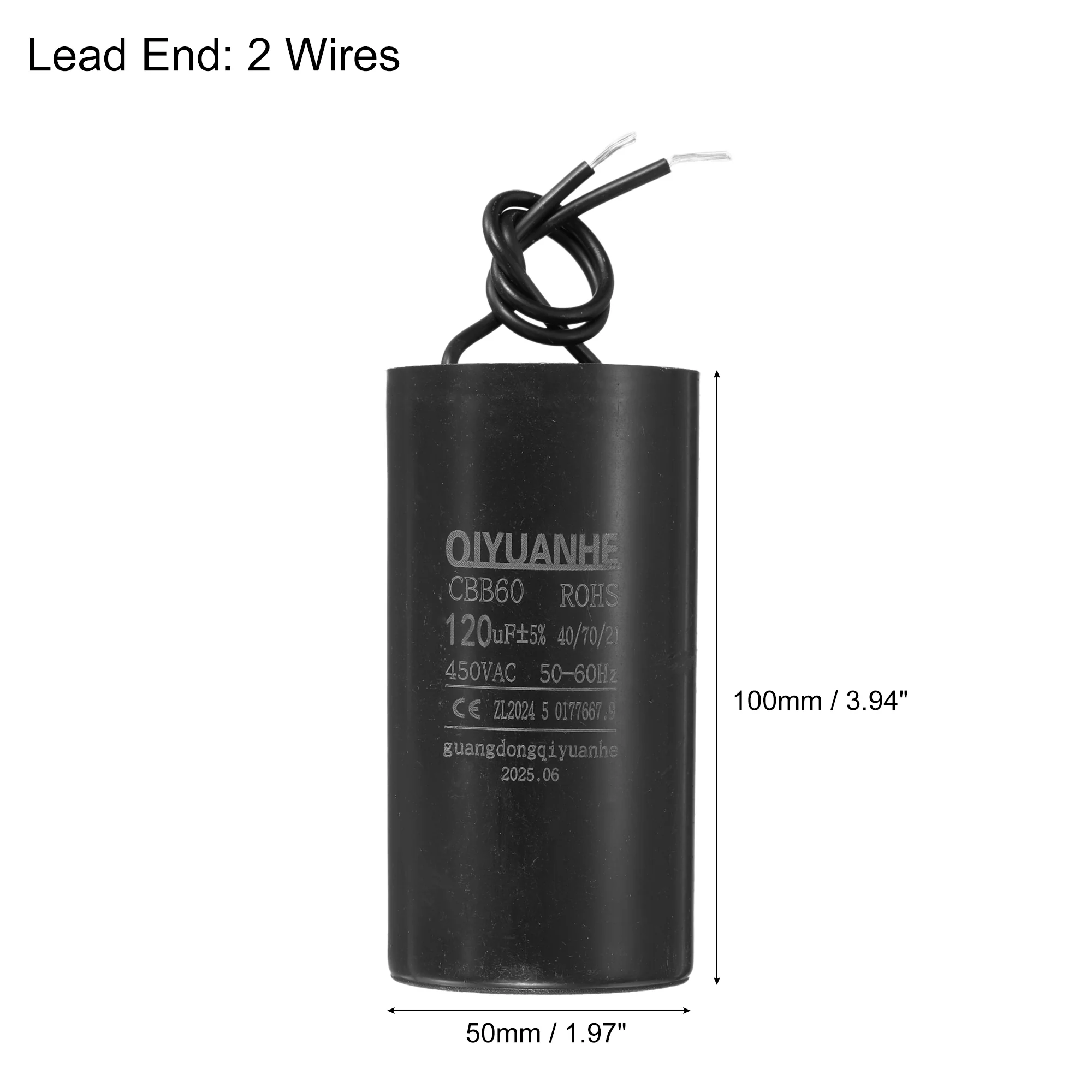 CBB60 Run Capacitor 120uF 450V AC 2 Wires 50/60Hz Cylinder 50x100mmmm - Image 2