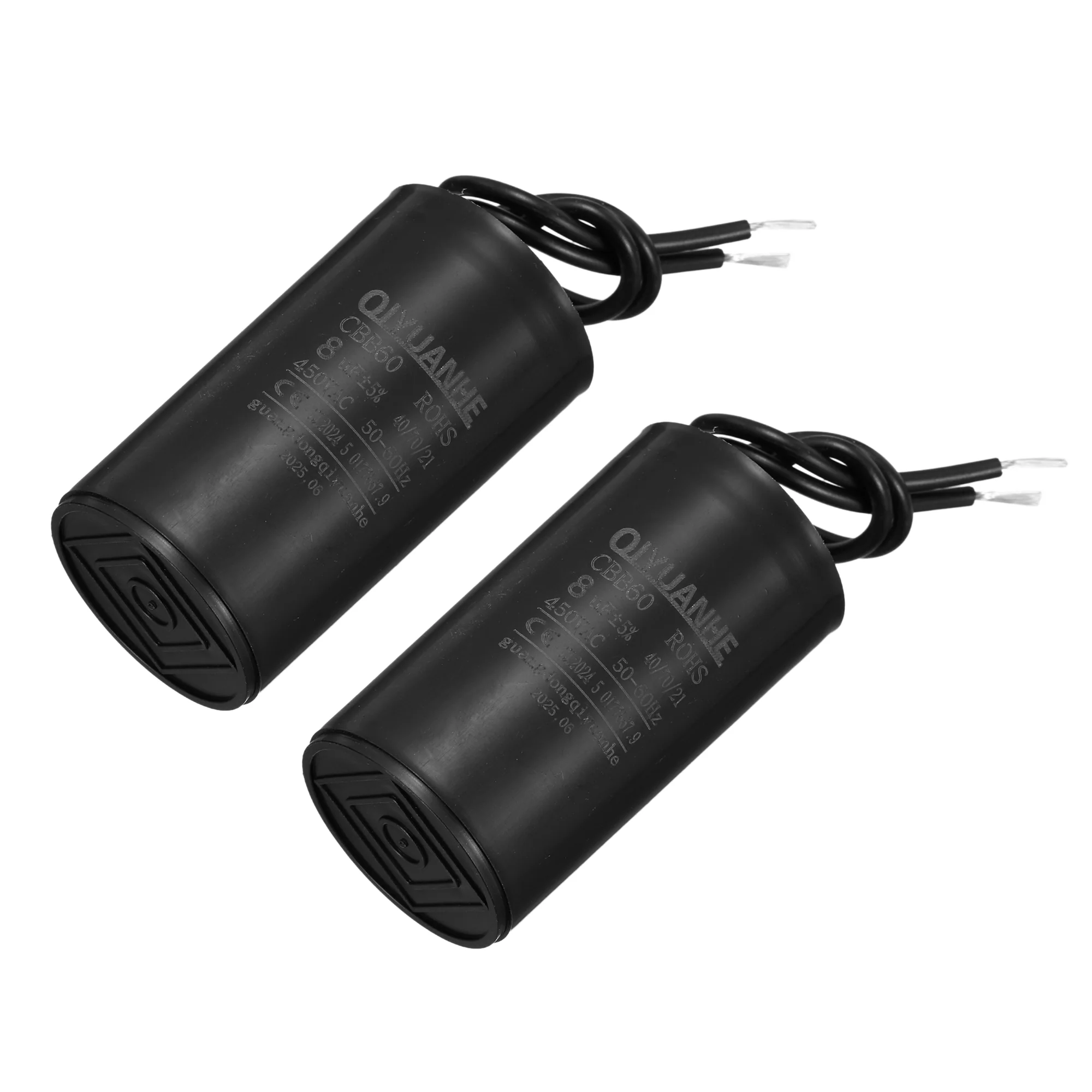 2 Pcs CBB60 Run Capacitor 8uF 450V AC 2 Wires 50/60Hz Cylinder 34x60mmmm