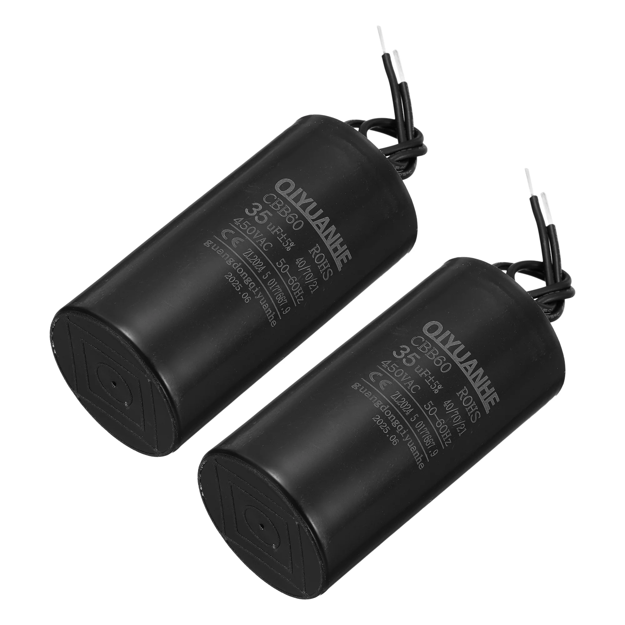 2 Pcs CBB60 Run Capacitor 35uF 450V AC 2 Wires 50/60Hz Cylinder 50x100mmmm