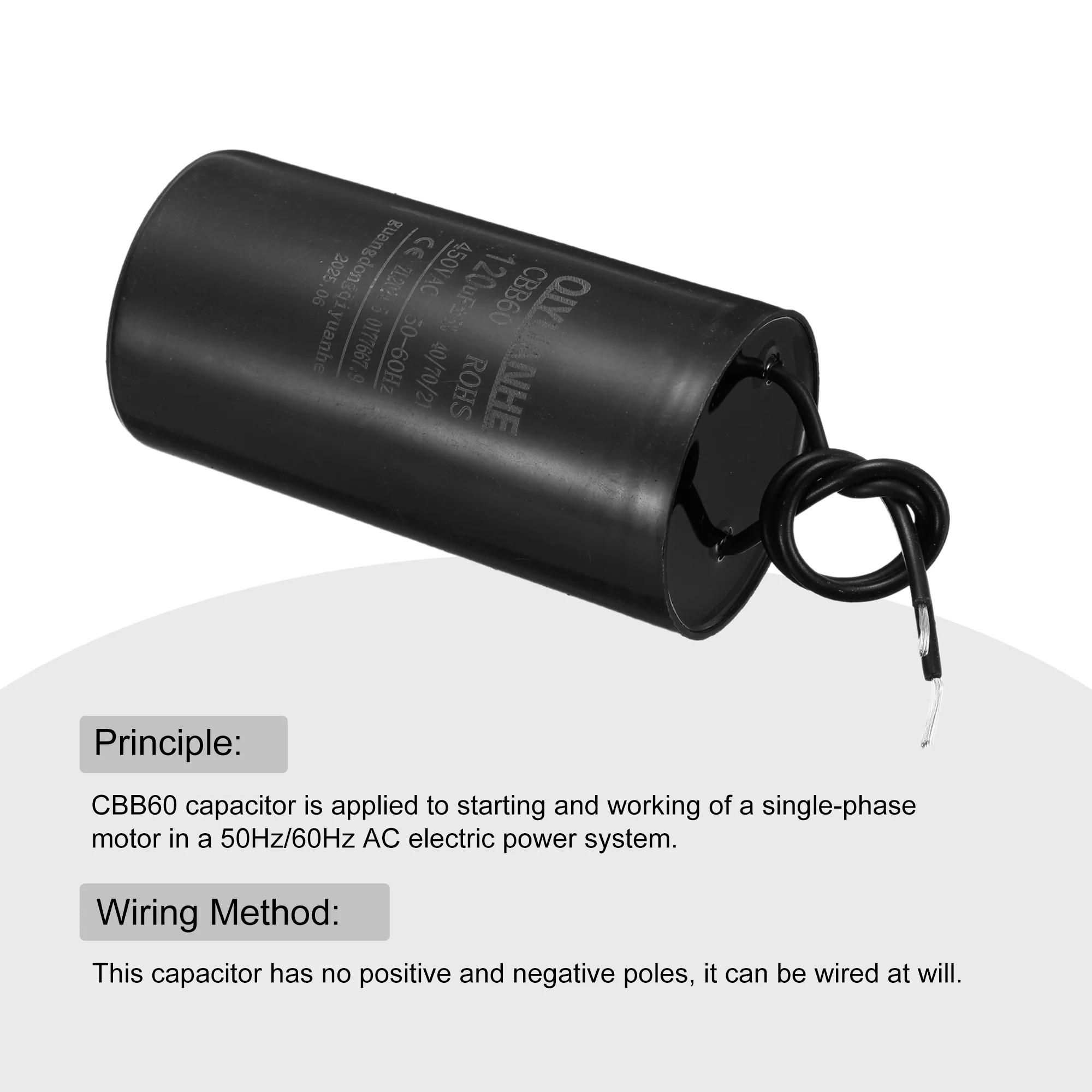 2 Pcs CBB60 Run Capacitor 120uF 450V AC 2 Wires 50/60Hz Cylinder 50x100mmmm - Image 4
