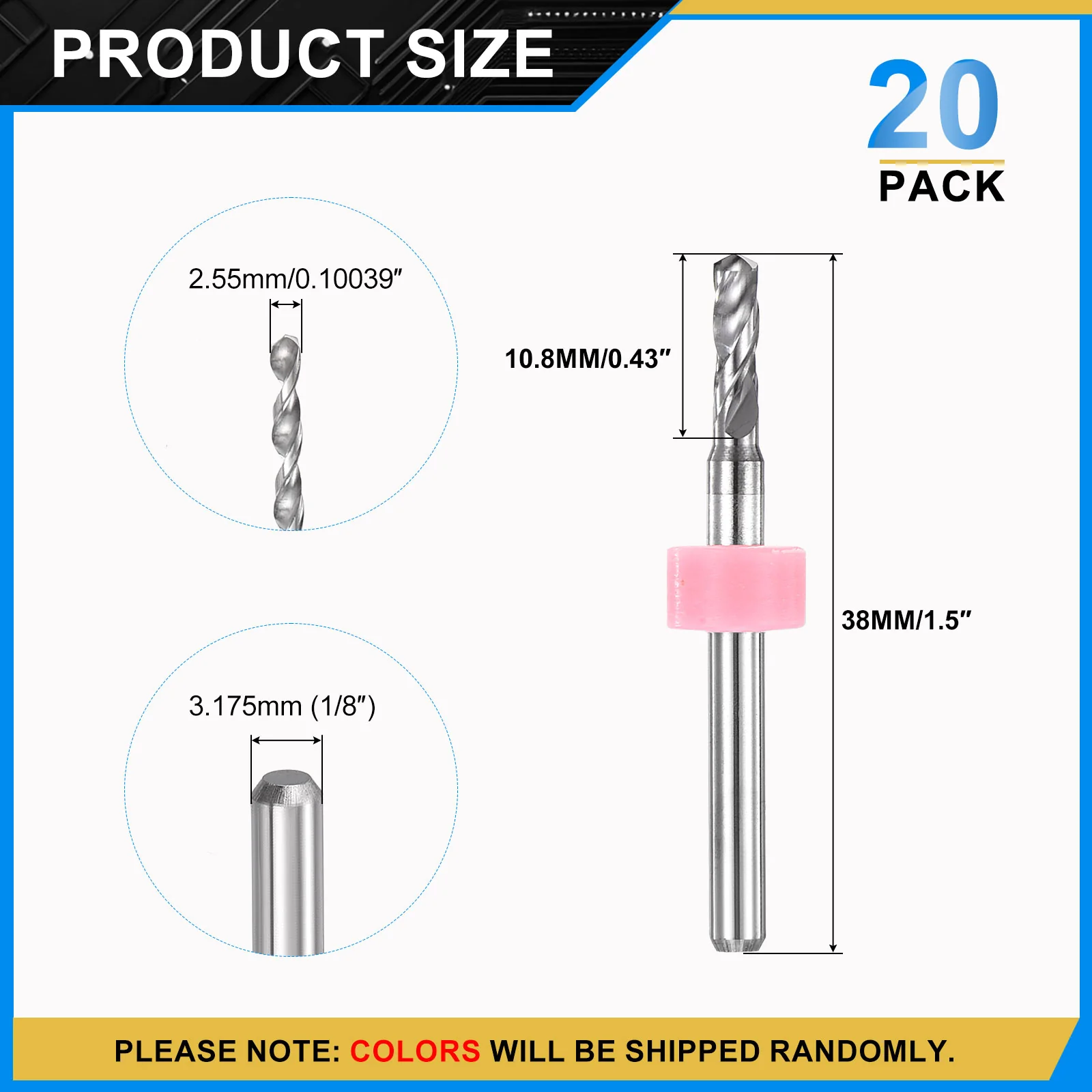 2.55mm Micro Drill Bits 3.175mm Shank Carbide for Print Circuit Board 20pcs - Image 2