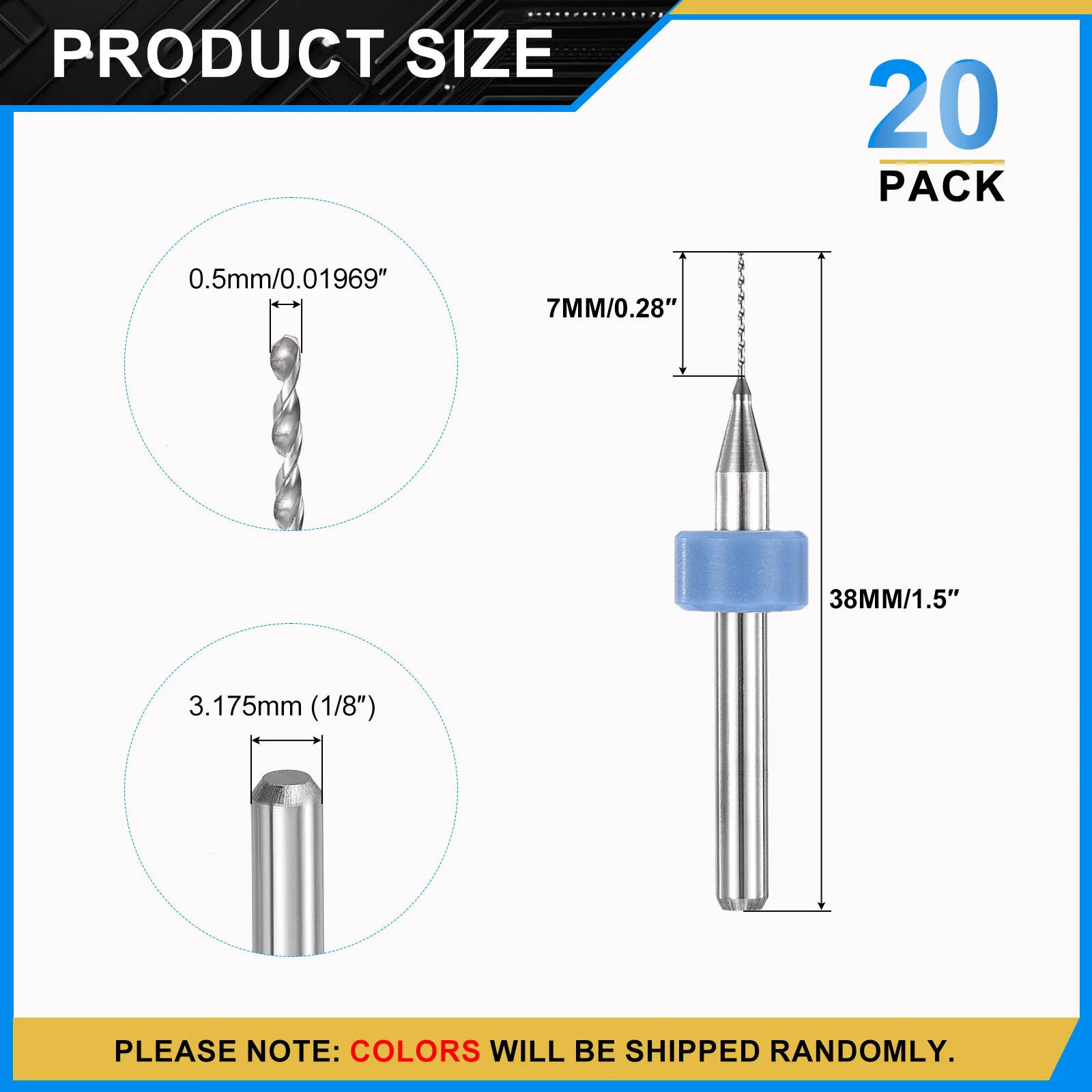 0.5mm Micro Drill Bits 3.175mm Shank Carbide for Print Circuit Board 20pcs - Image 2