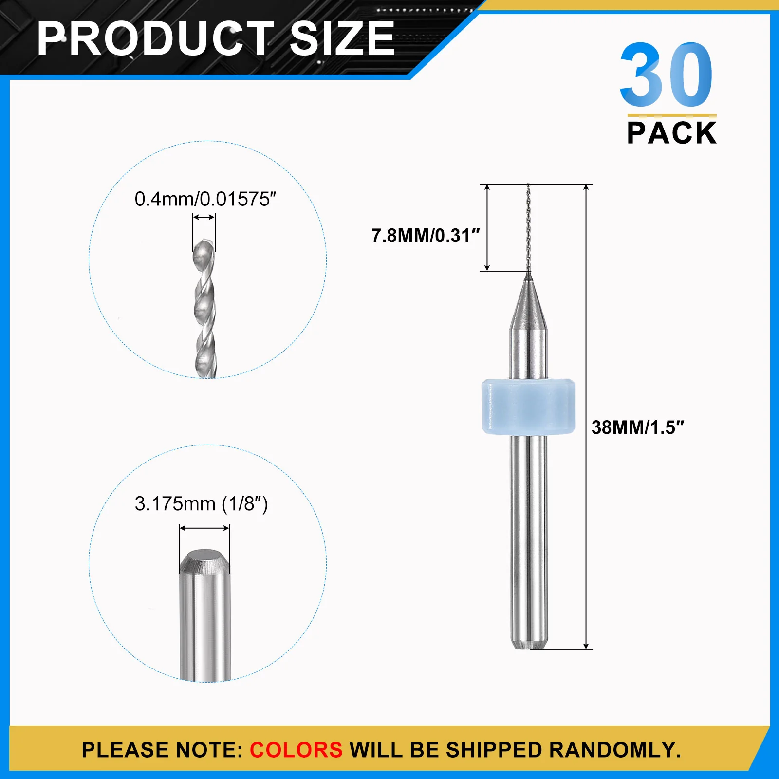 0.4mm Micro Drill Bits 3.175mm Shank Carbide for Print Circuit Board 30pcs - Image 2